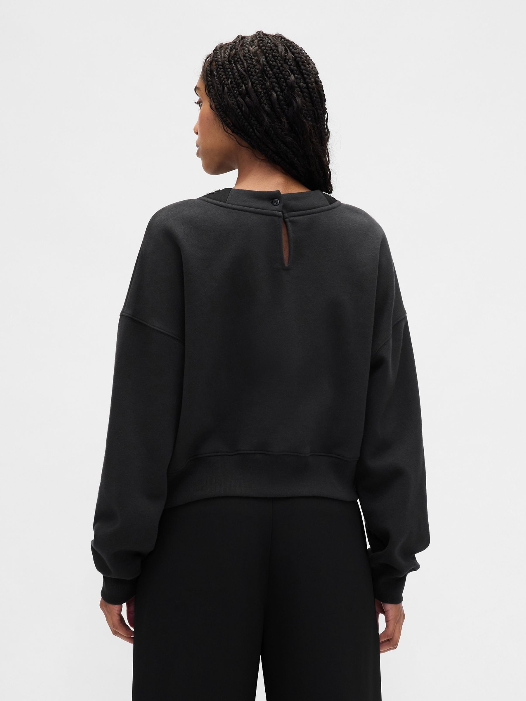 Black VintageSoft Jewel-Neck Crop Sweatshirt - Image 2 of 4