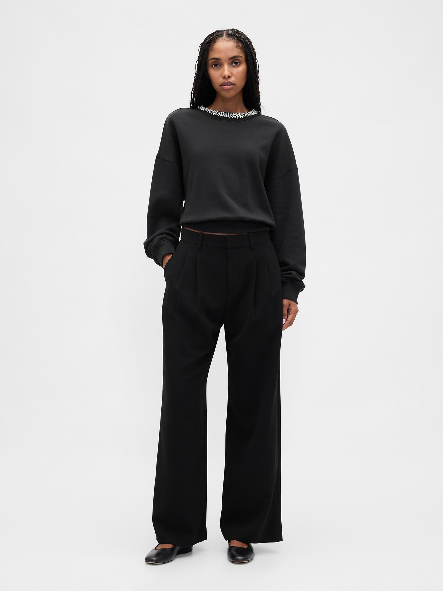 Black VintageSoft Jewel-Neck Crop Sweatshirt - Image 3 of 4