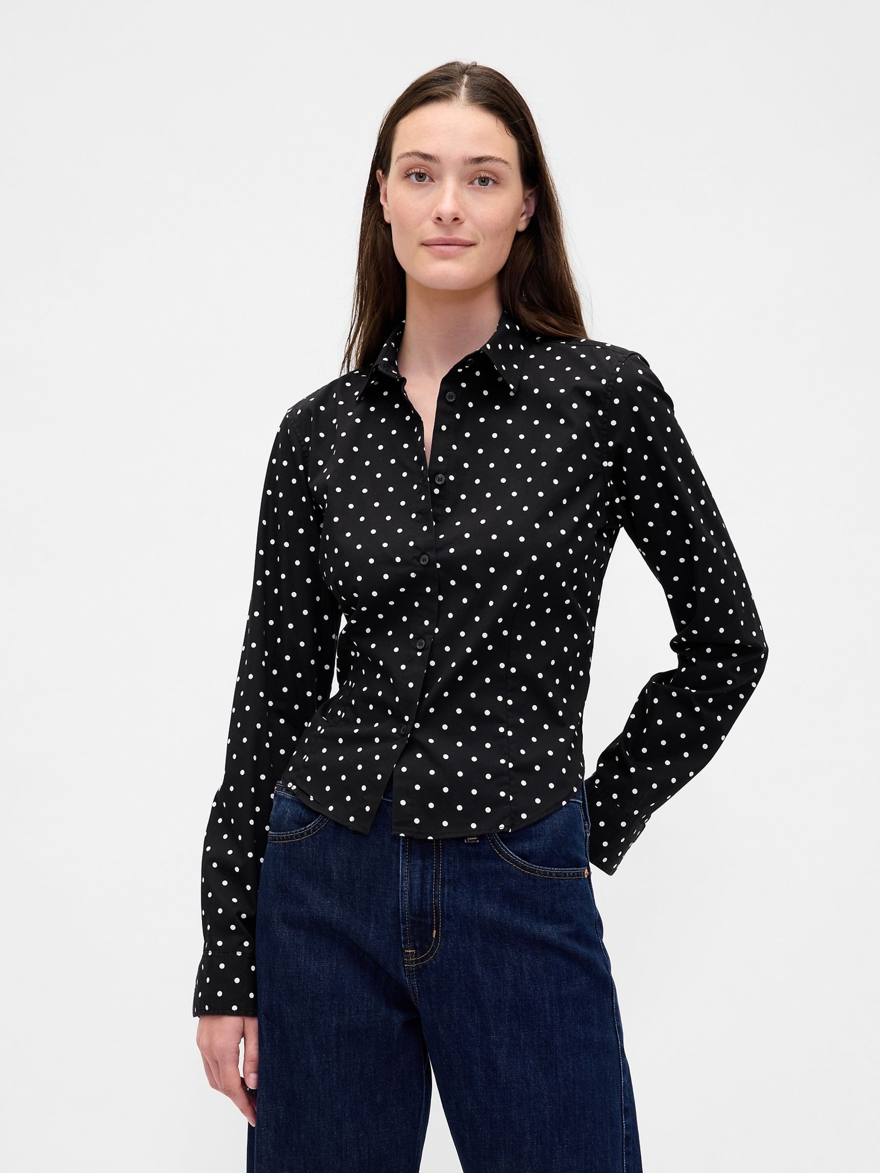 Black Cotton Fitted Crop Shirt - Image 1 of 3