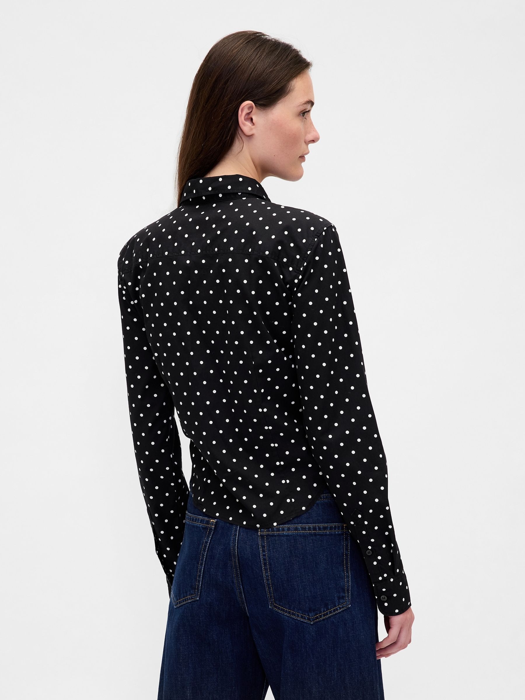 Black Cotton Fitted Crop Shirt - Image 2 of 3 Black Cotton Fitted Crop Shirt - Image 2 of 3