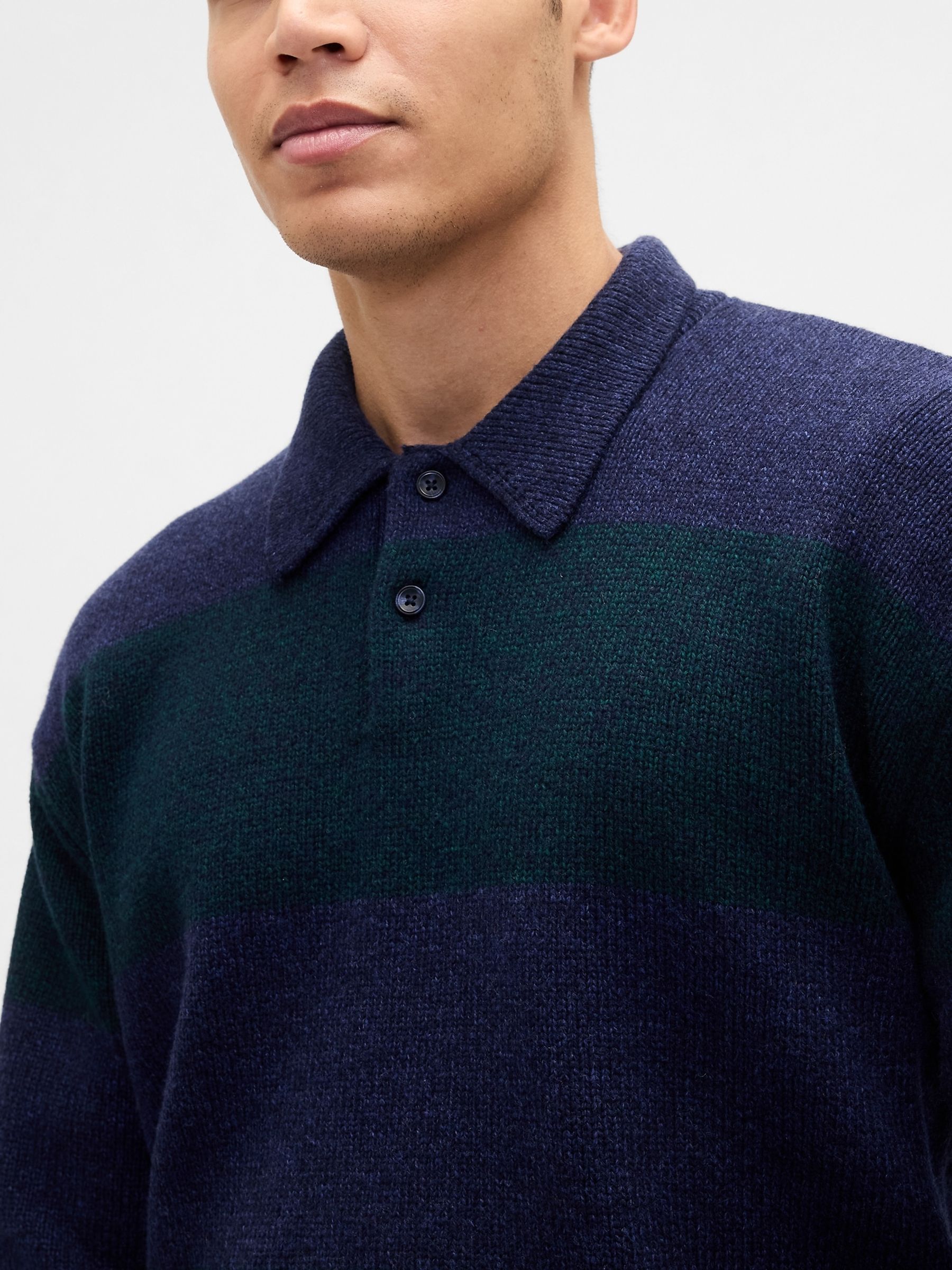 Green Rugby Stripe Relaxed Polo Sweatshirt - Image 4 of 4 Green Rugby Stripe Relaxed Polo Sweatshirt - Image 4 of 4