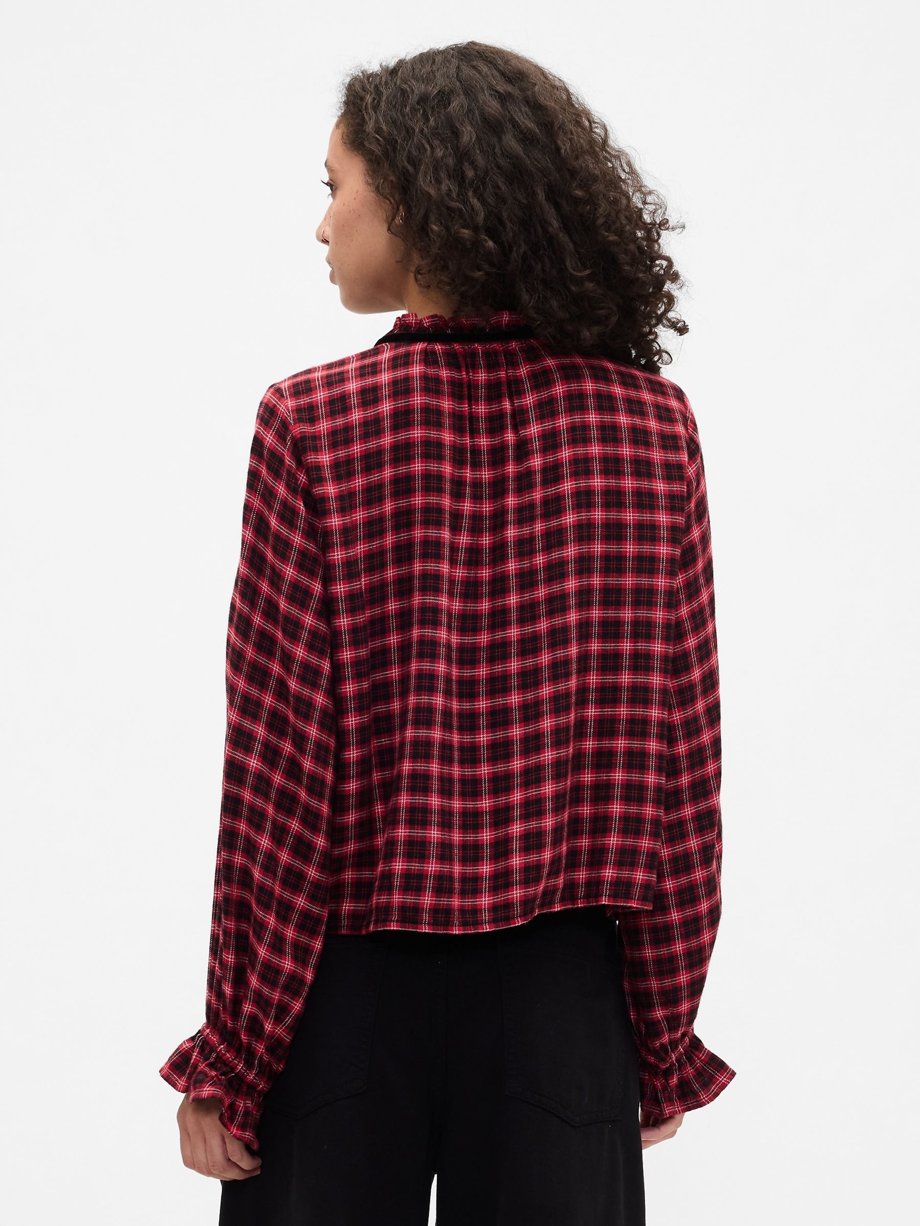 Red Check Relaxed Ruffle Top - Image 2 of 5 Red Check Relaxed Ruffle Top - Image 2 of 5