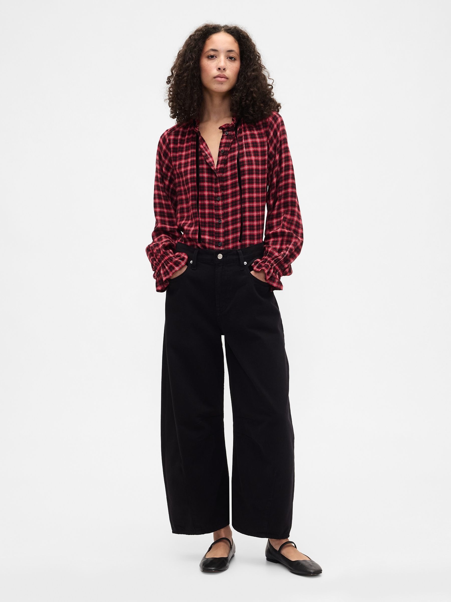 Red Check Relaxed Ruffle Top - Image 3 of 5