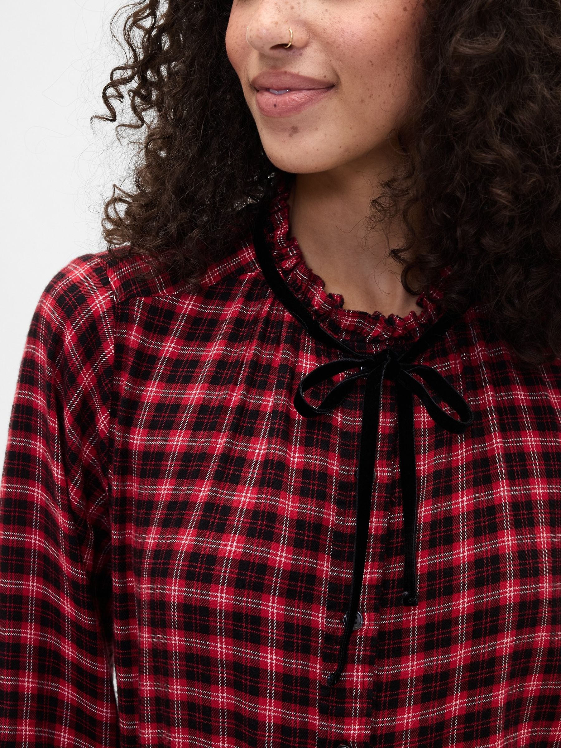 Red Check Relaxed Ruffle Top - Image 4 of 5