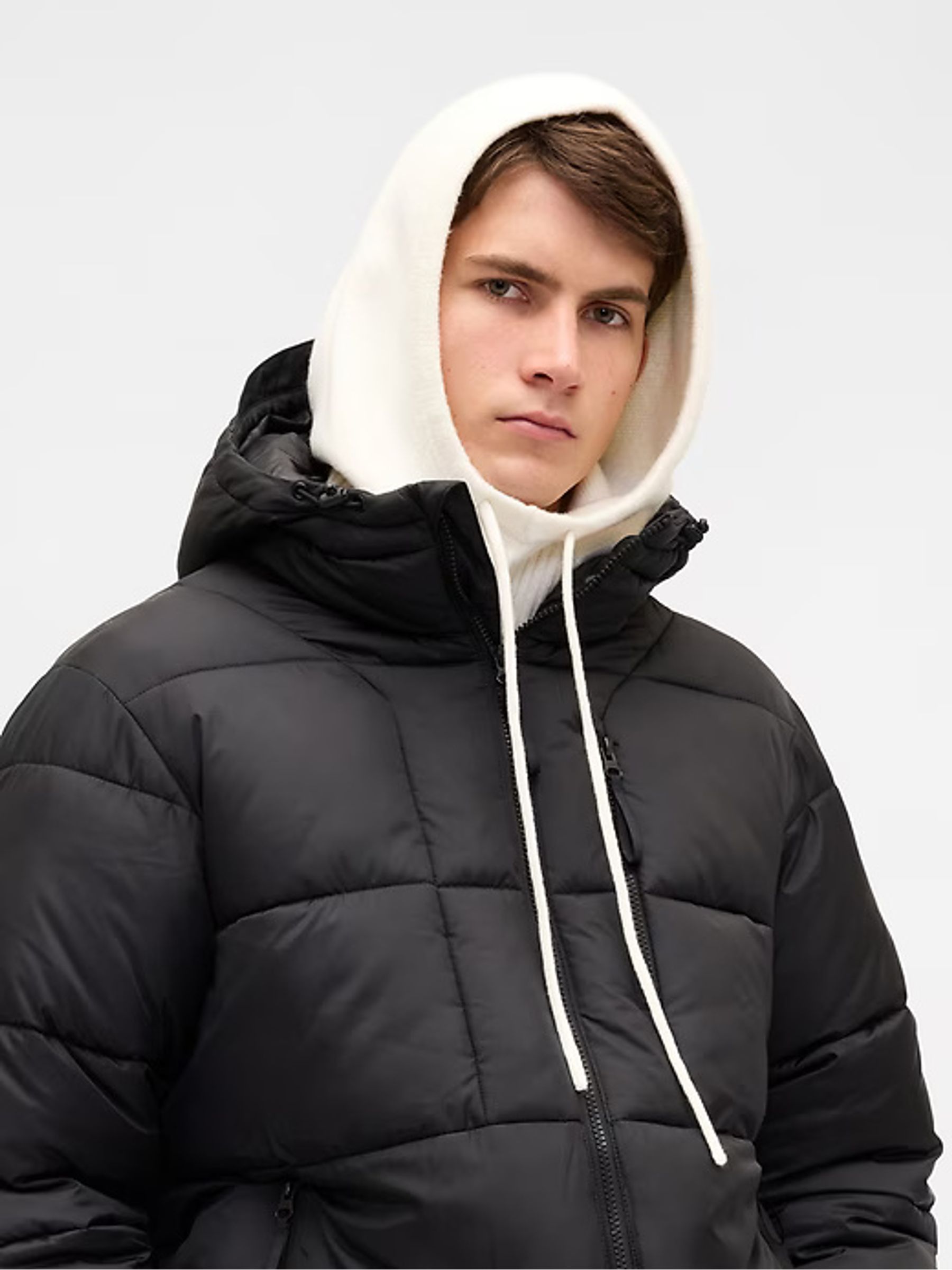 White CashSoft Drawcord Knitted Snood Hat - Image 3 of 3