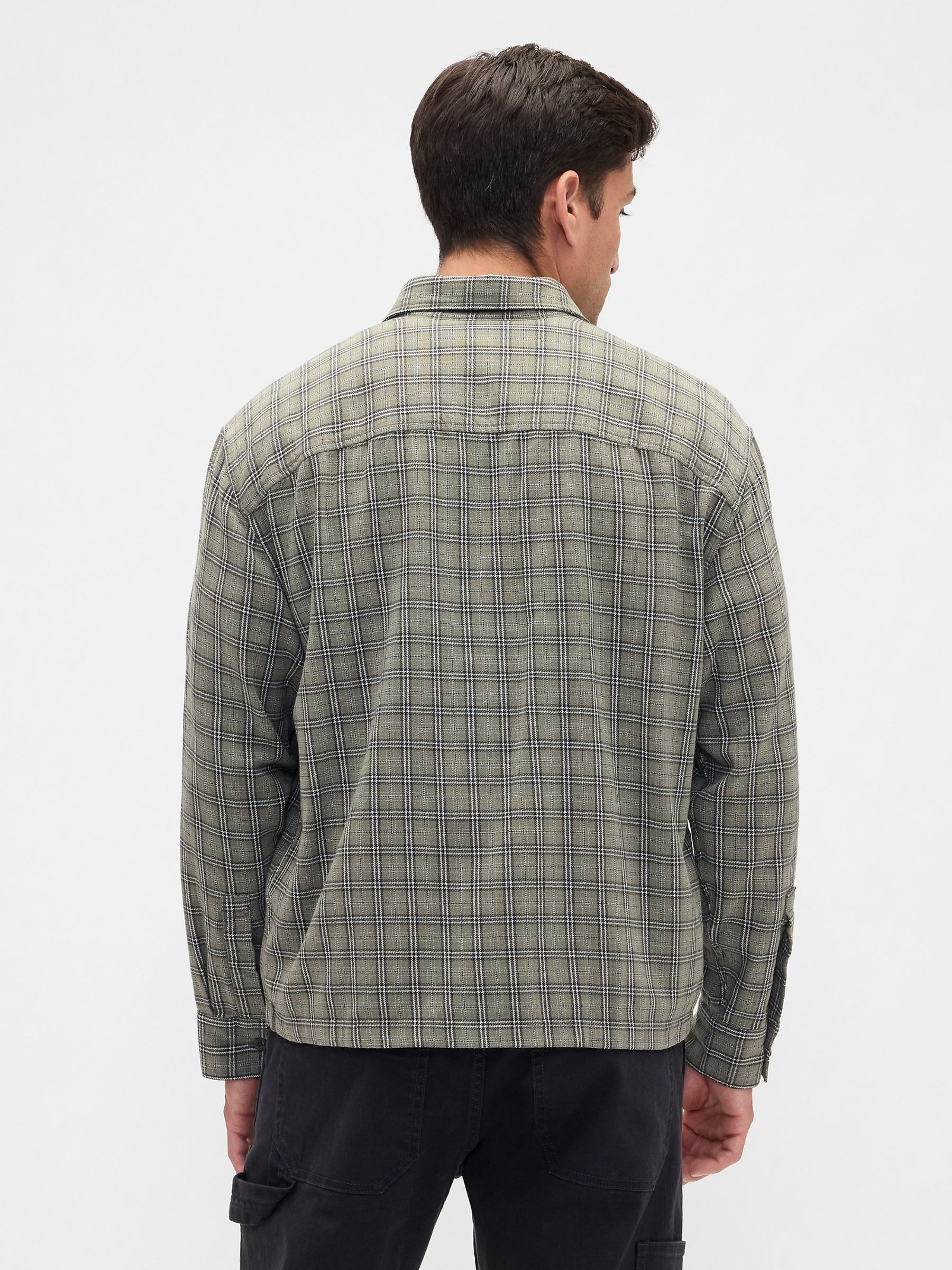 Green Flannel Shirt in Boxy Fit - Image 2 of 5 Green Flannel Shirt in Boxy Fit - Image 2 of 5