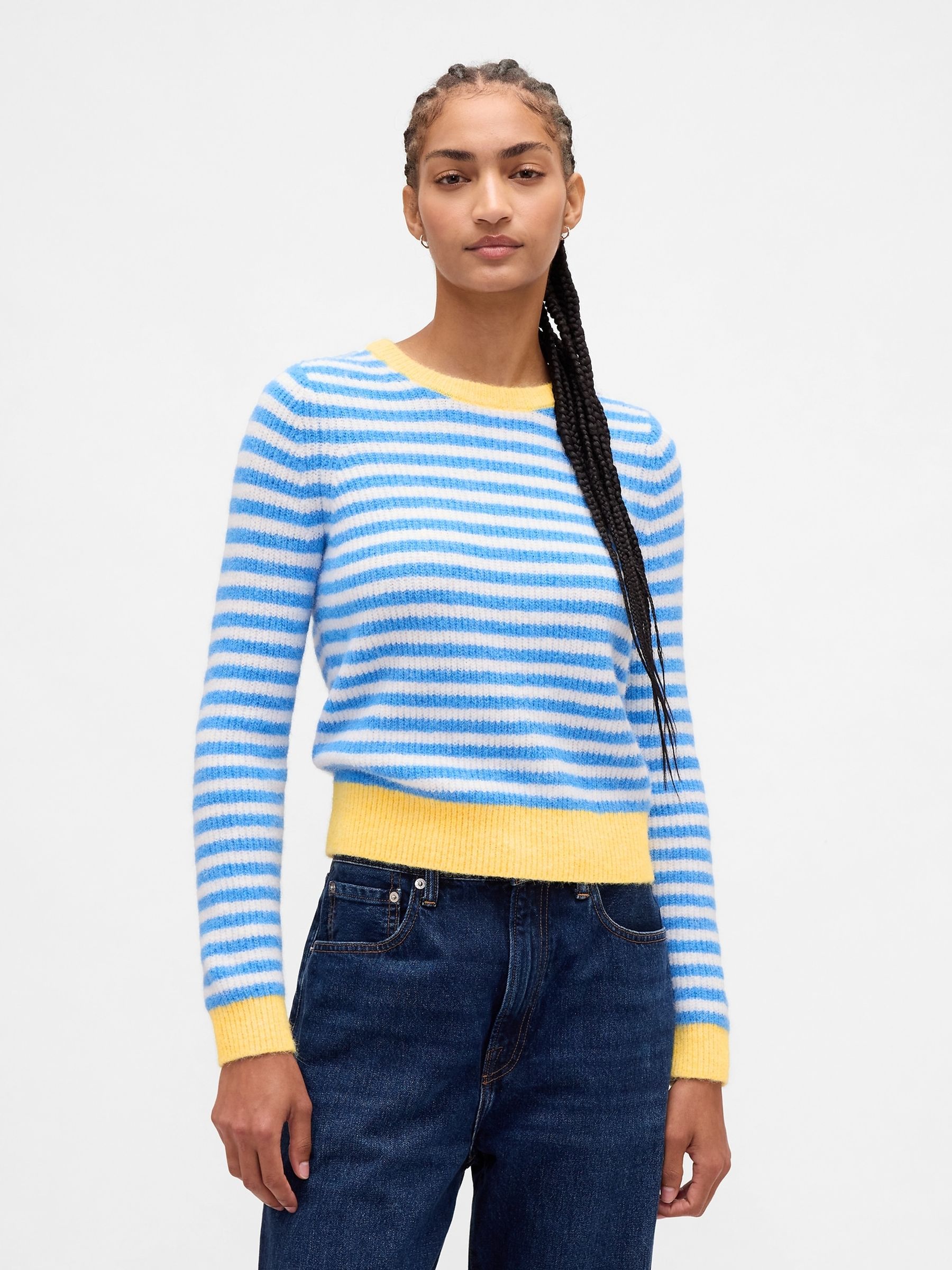 Blue Stripe CashSoft Crew Neck Jumper - Image 1 of 4 Blue Stripe CashSoft Crew Neck Jumper - Image 1 of 4