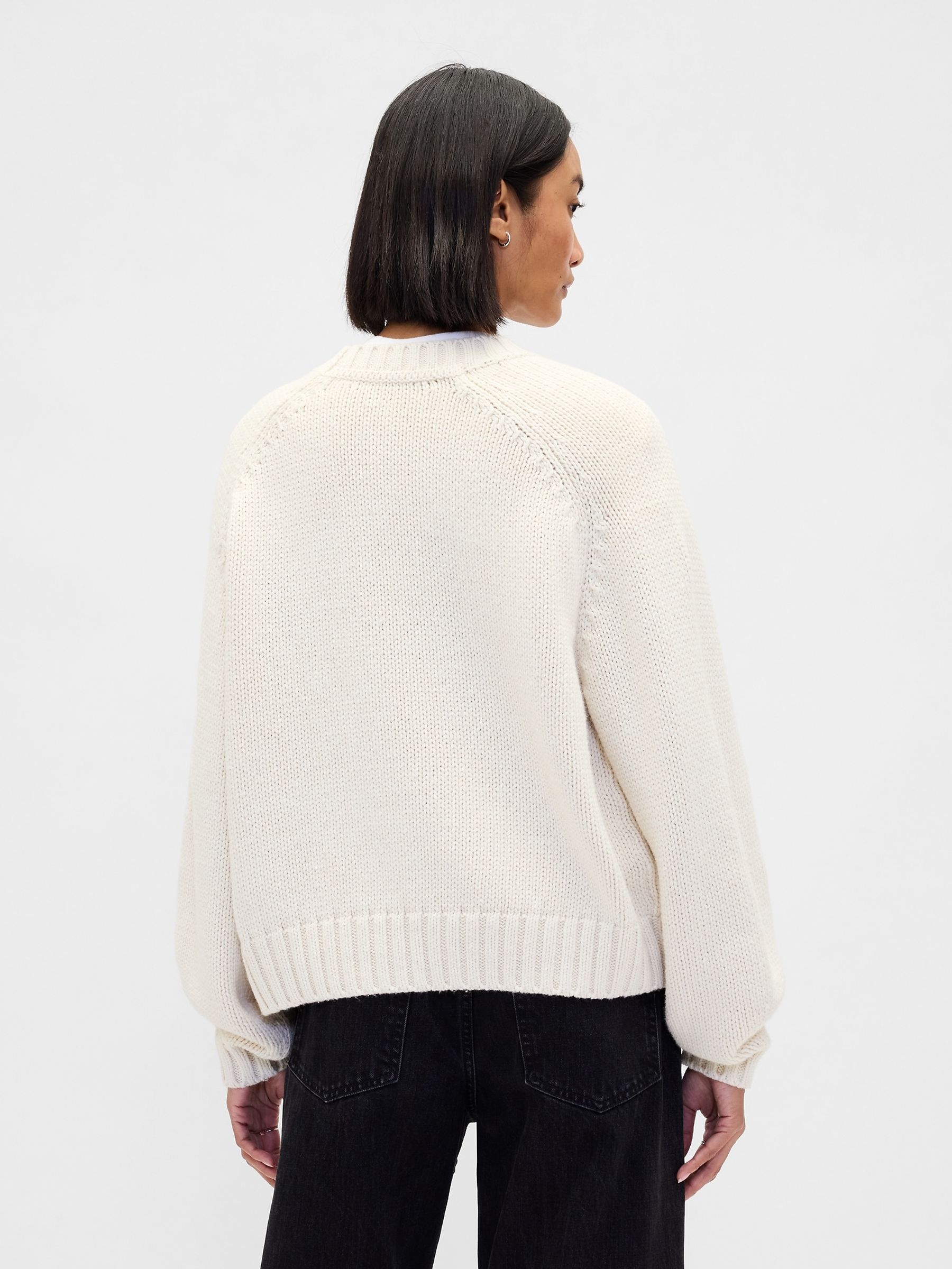 Cream Relaxed Saddle-Sleeve Crew Neck Jumper - Image 2 of 4