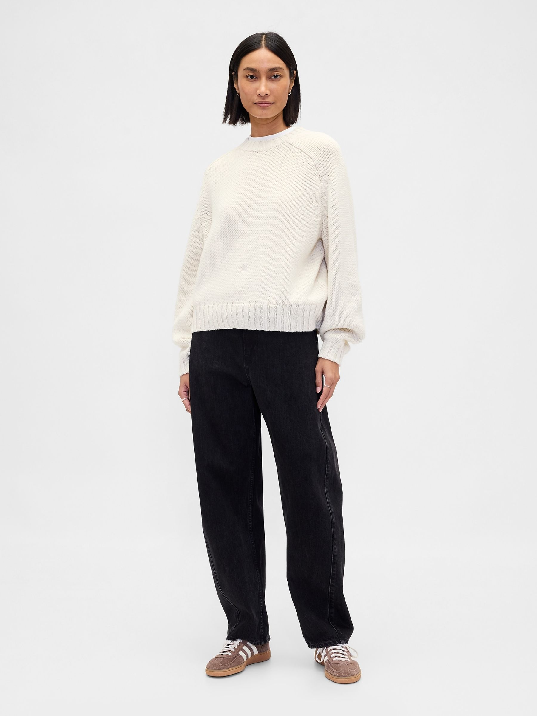 Cream Relaxed Saddle-Sleeve Crew Neck Jumper - Image 3 of 4