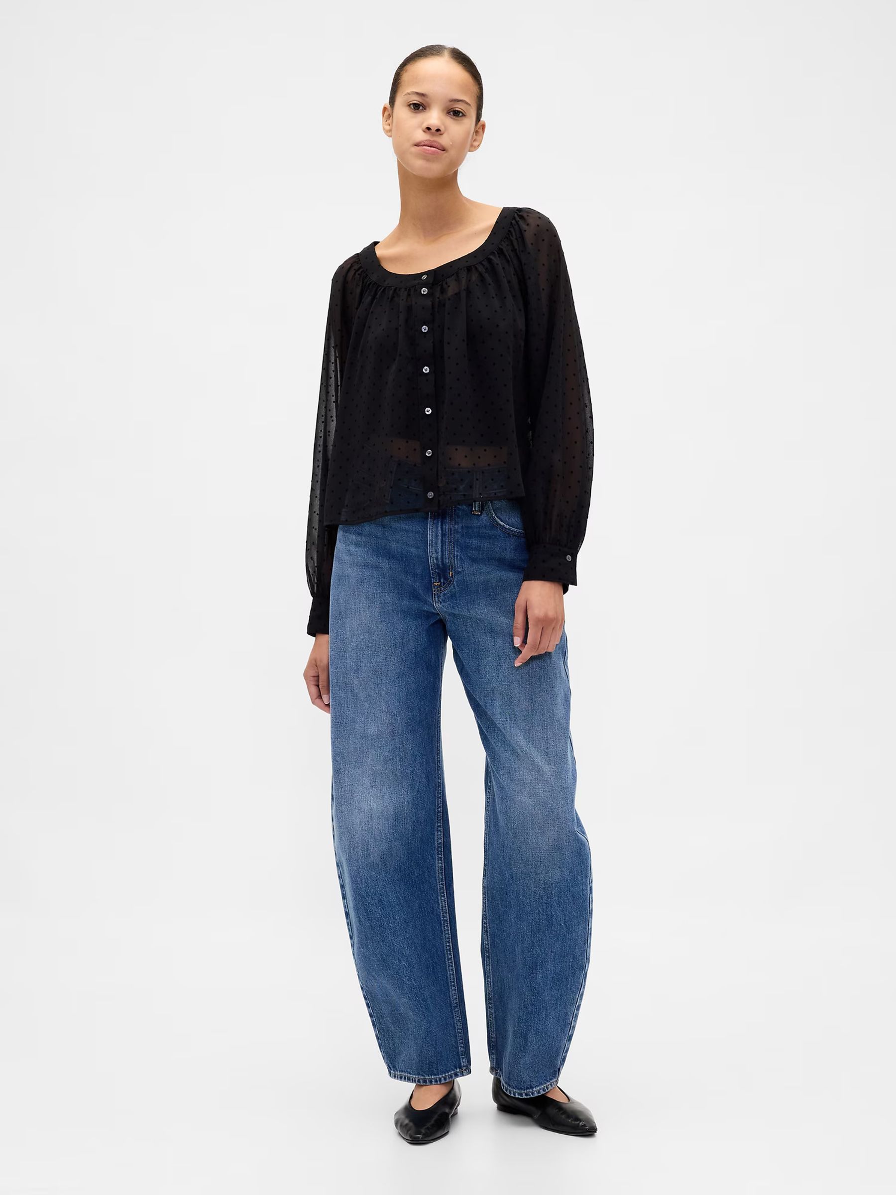 Black Sheer Button-Front Top - Image 3 of 4