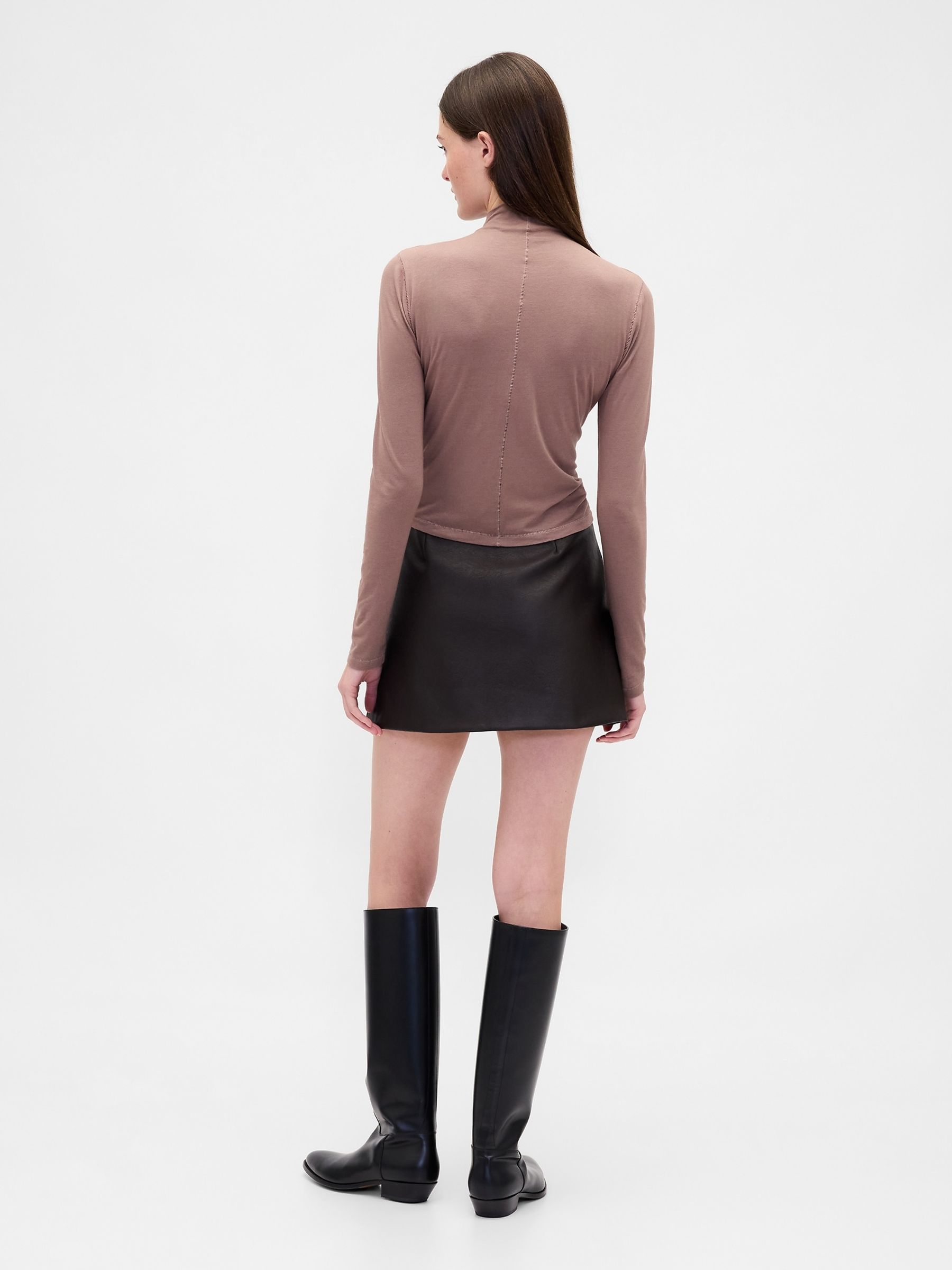 Brown Vegan Leather Mini Skort - Image 2 of 4