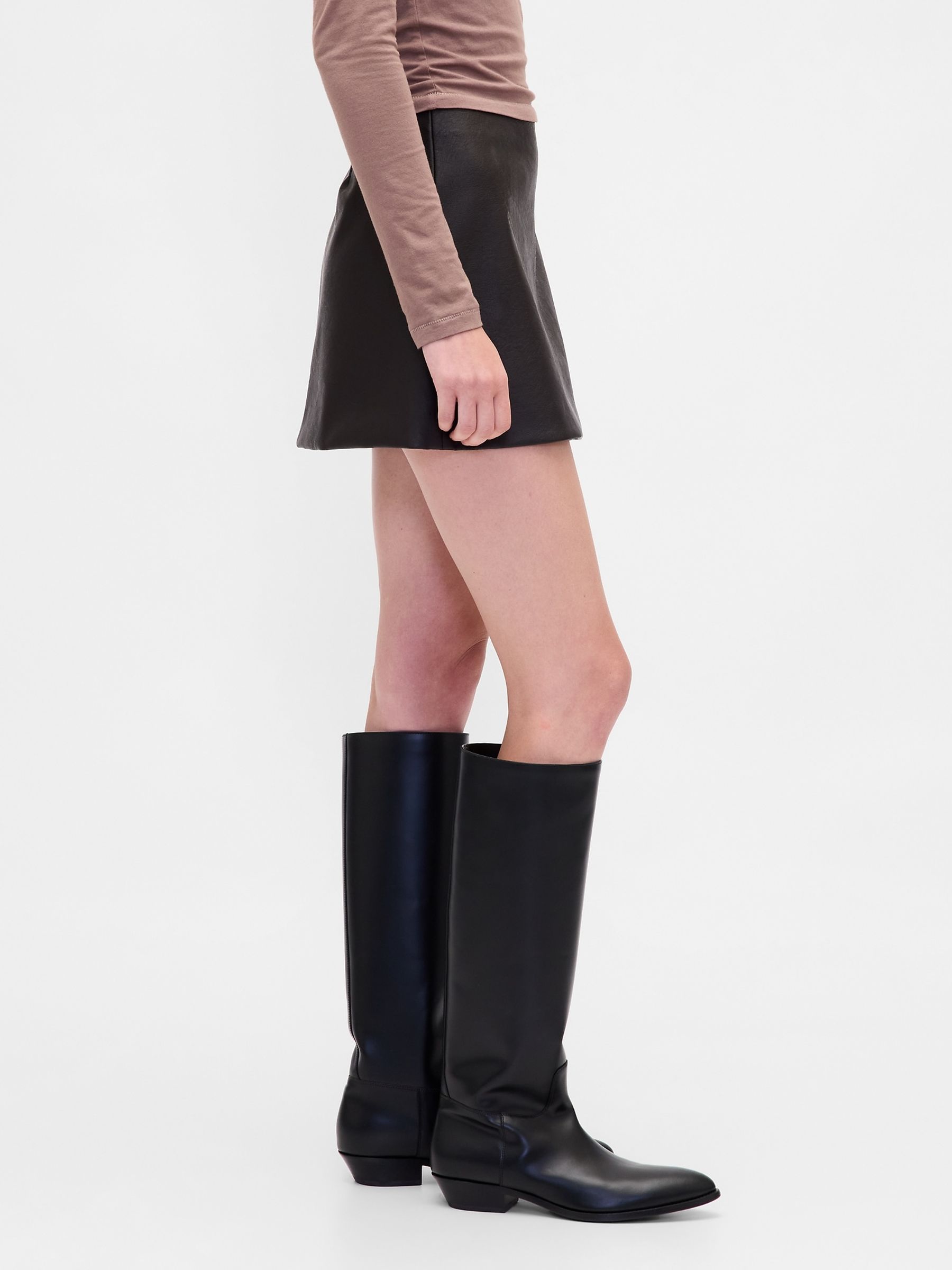 Brown Vegan Leather Mini Skort - Image 3 of 4