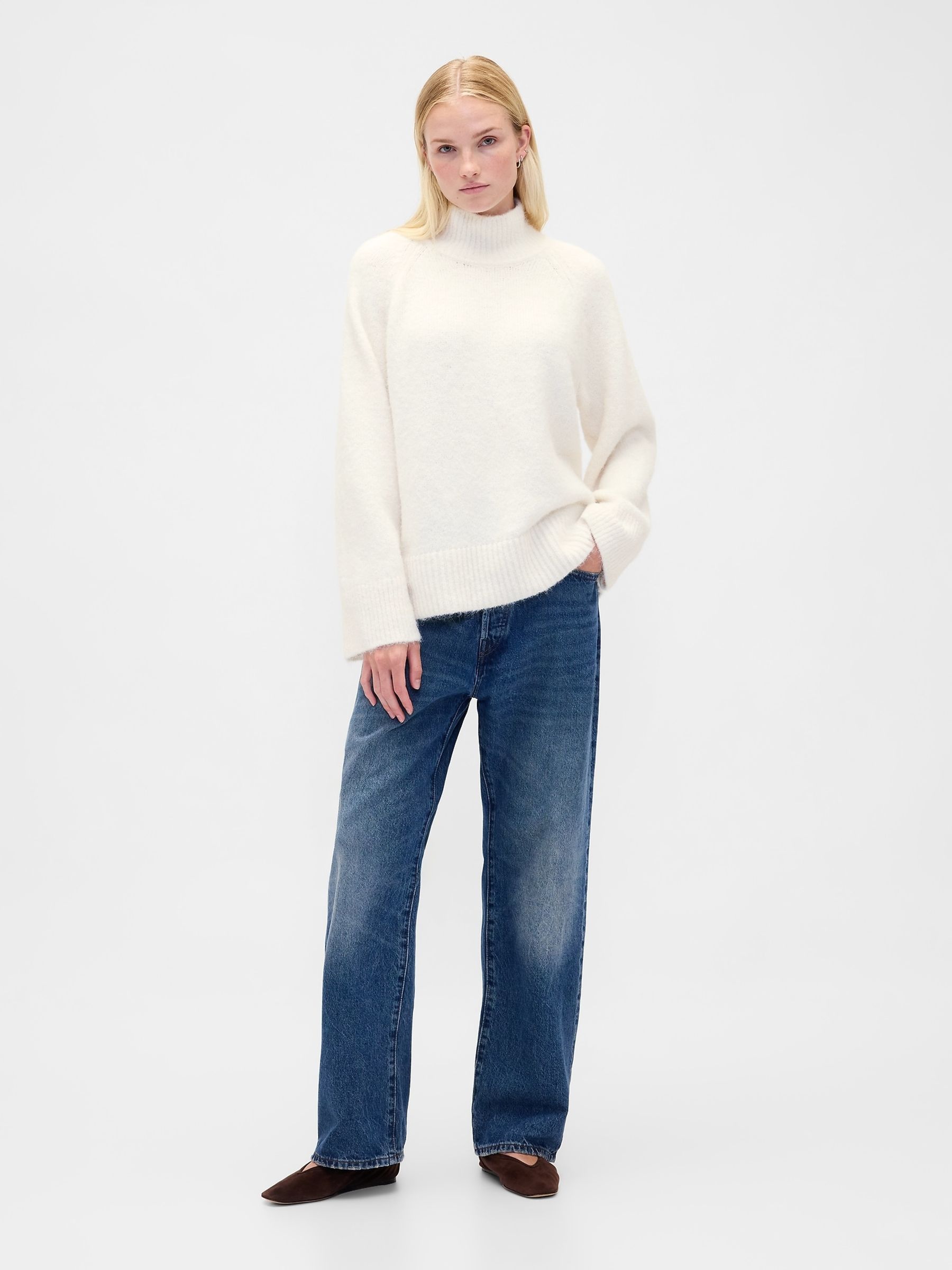 Cream Oversized Fuzzy Turtle Neck Jumper - Image 3 of 4