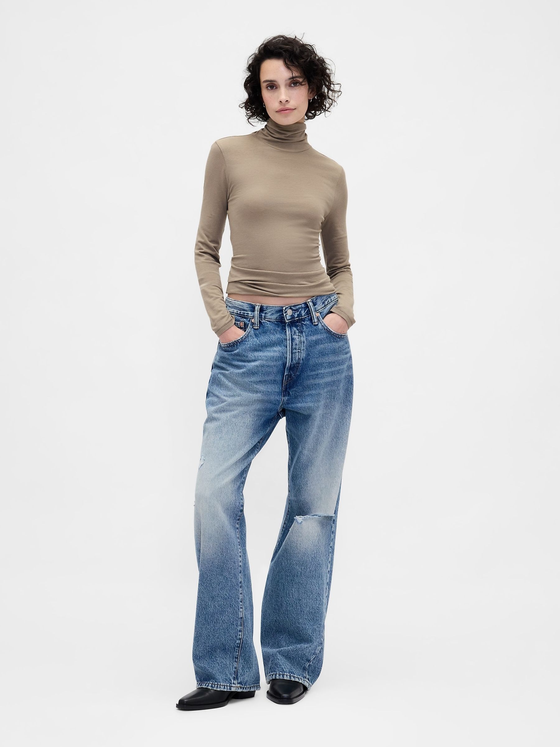 Beige Featherweight Turtle Neck T-Shirt - Image 3 of 3 Beige Featherweight Turtle Neck T-Shirt - Image 3 of 3