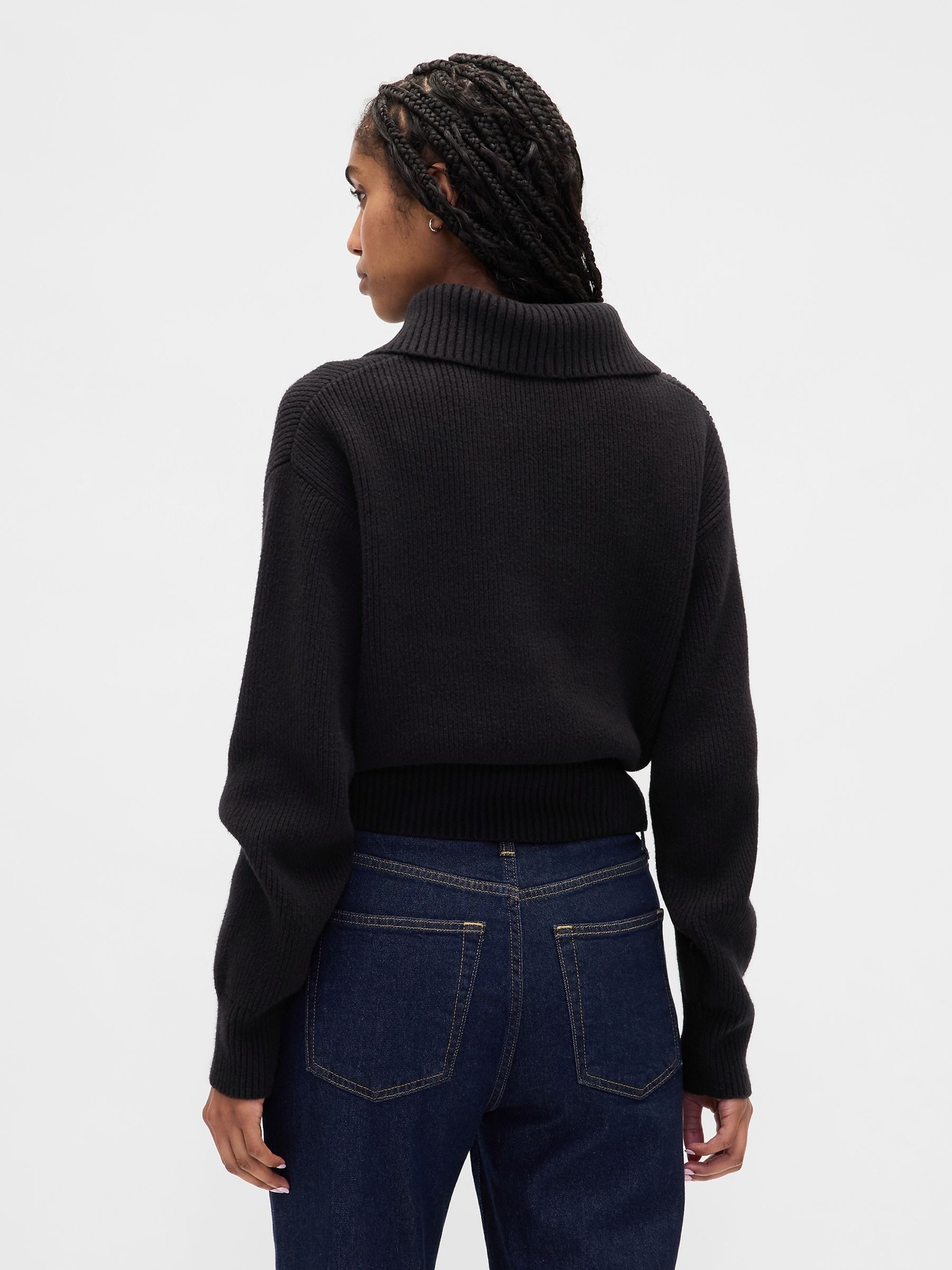 Black CashSoft Faux-Fur Collar Zip Cardigan - Image 2 of 4 Black CashSoft Faux-Fur Collar Zip Cardigan - Image 2 of 4