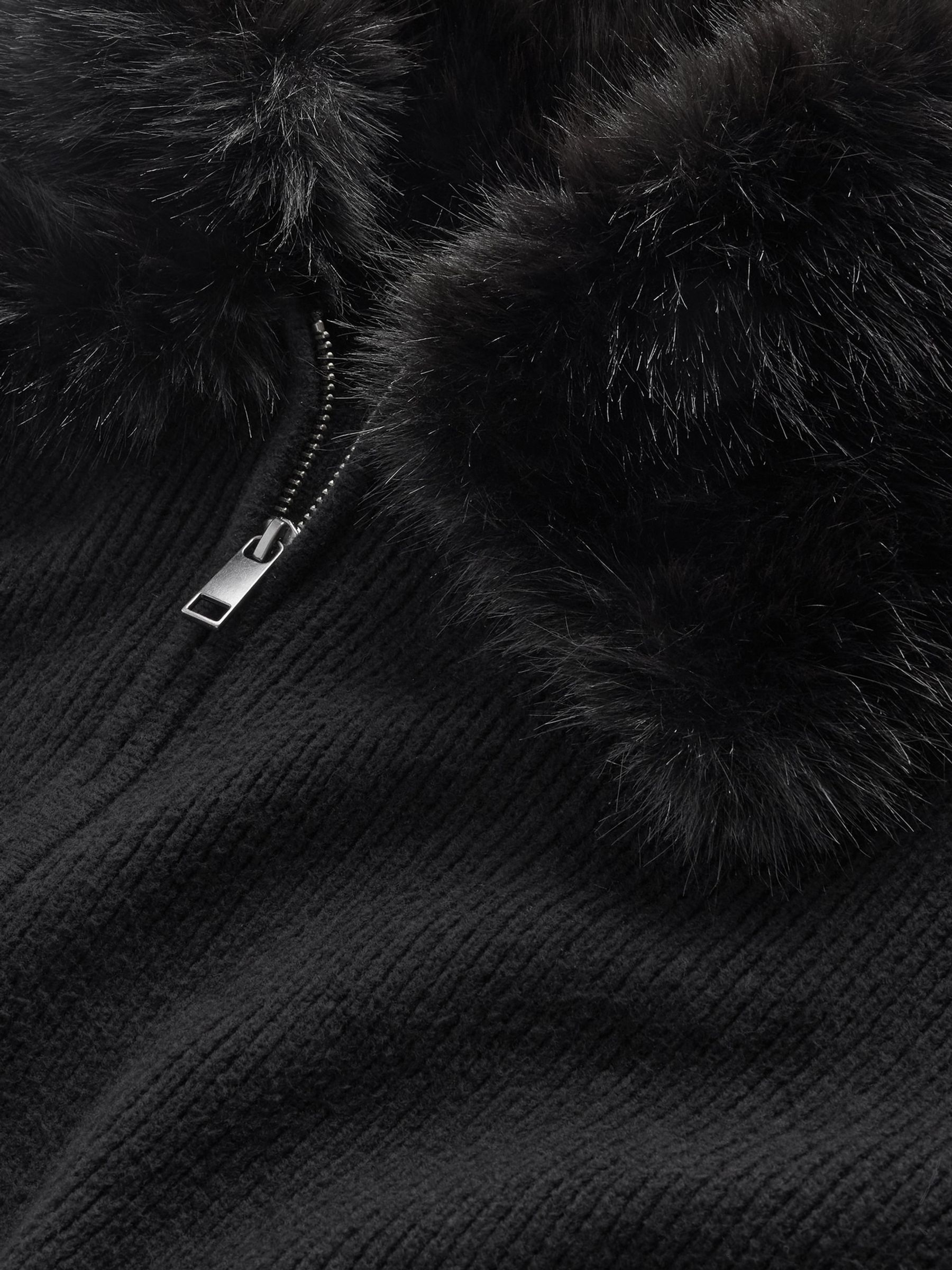 Black CashSoft Faux-Fur Collar Zip Cardigan - Image 4 of 4 Black CashSoft Faux-Fur Collar Zip Cardigan - Image 4 of 4