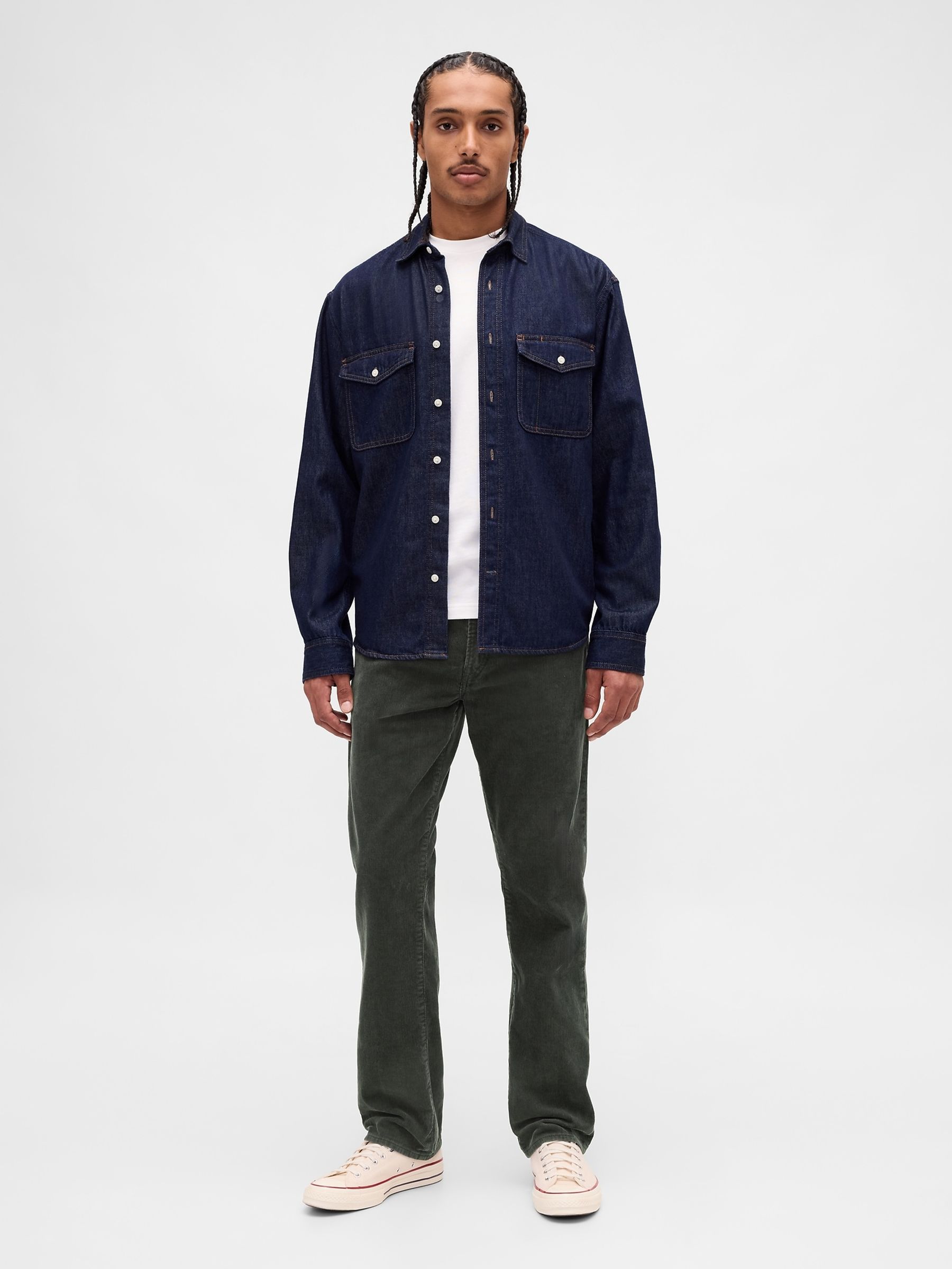 Green Corduroy Relaxed Straight Trousers - Image 4 of 5