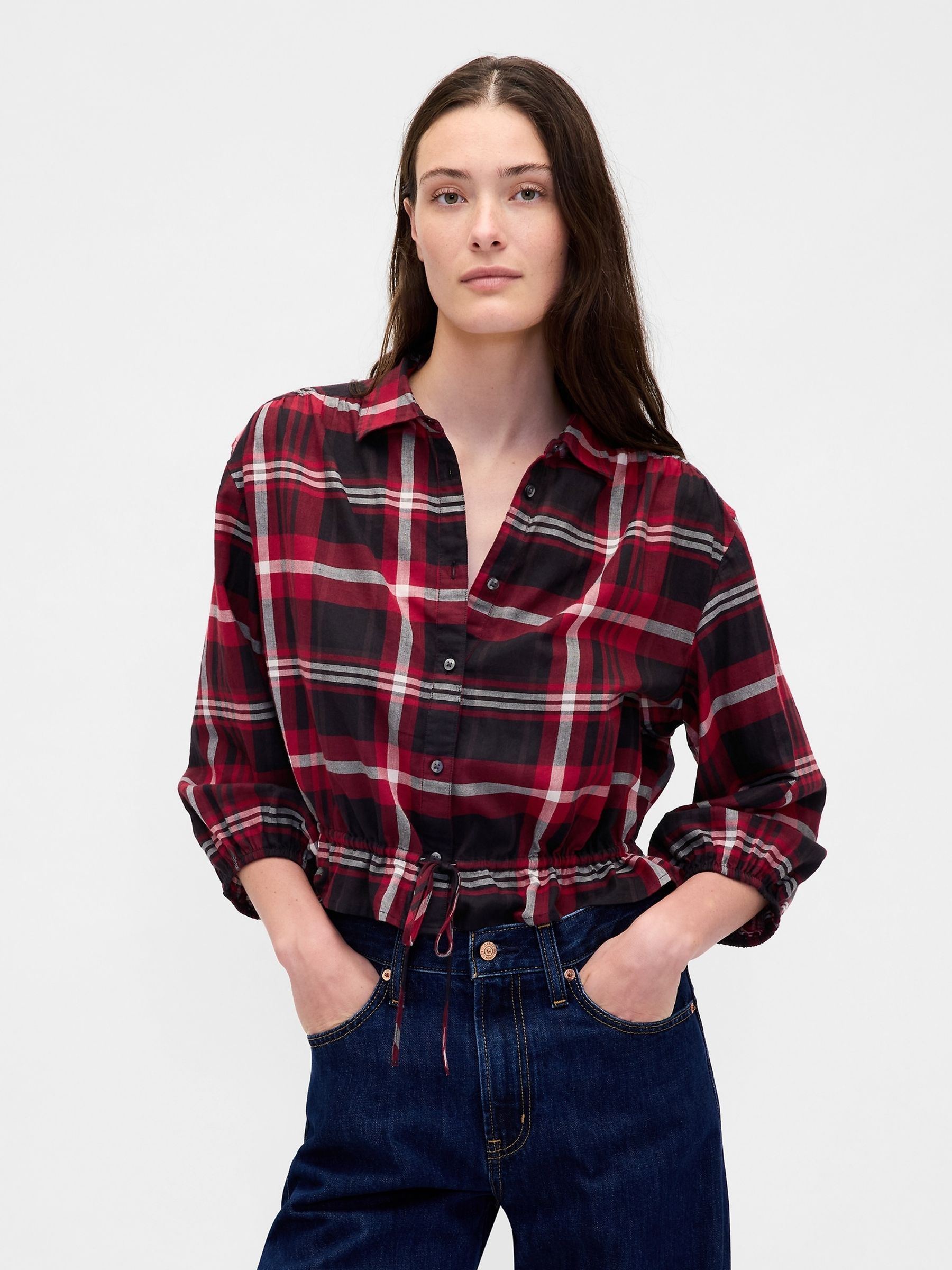 Red Check Flannel Elasticated Waist Top - Image 1 of 4