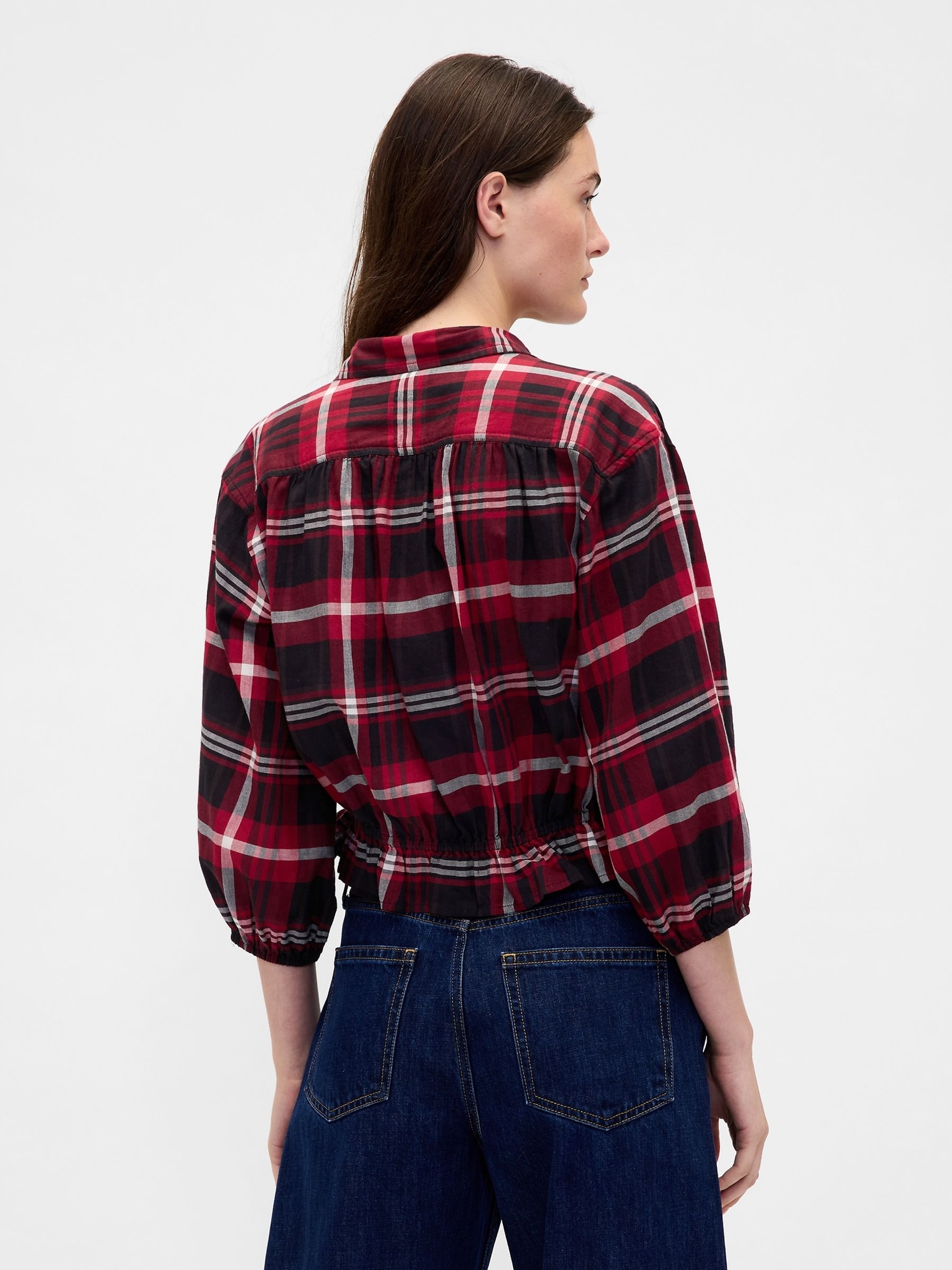 Red Check Flannel Elasticated Waist Top - Image 2 of 4 Red Check Flannel Elasticated Waist Top - Image 2 of 4