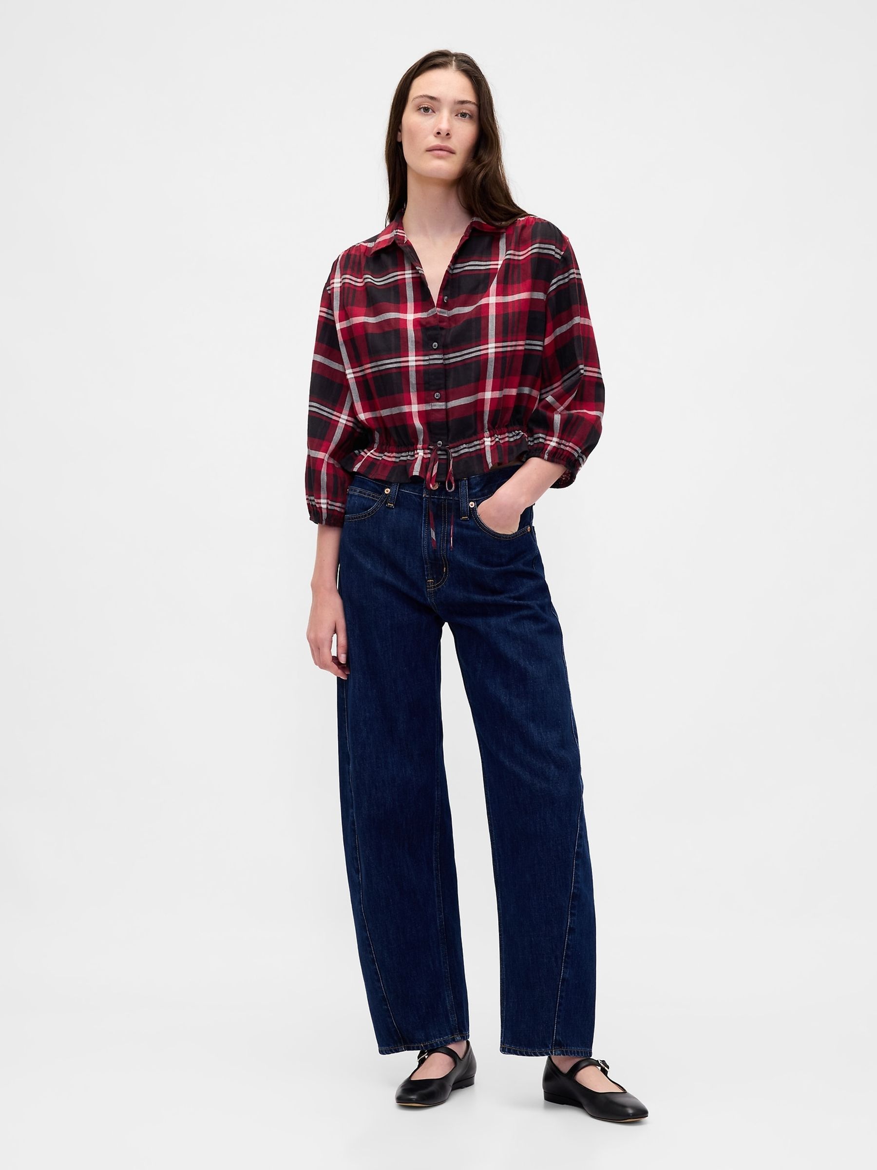 Red Check Flannel Elasticated Waist Top - Image 3 of 4