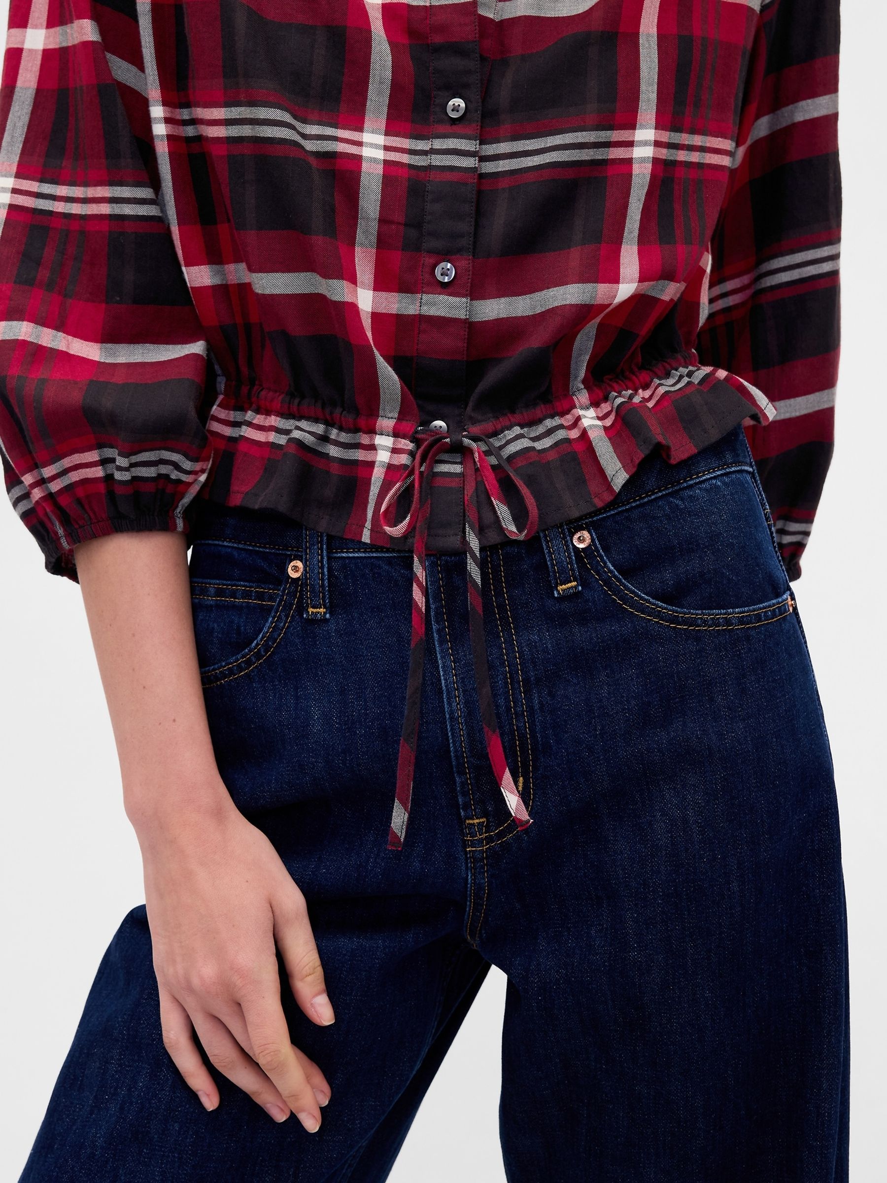 Red Check Flannel Elasticated Waist Top - Image 4 of 4 Red Check Flannel Elasticated Waist Top - Image 4 of 4