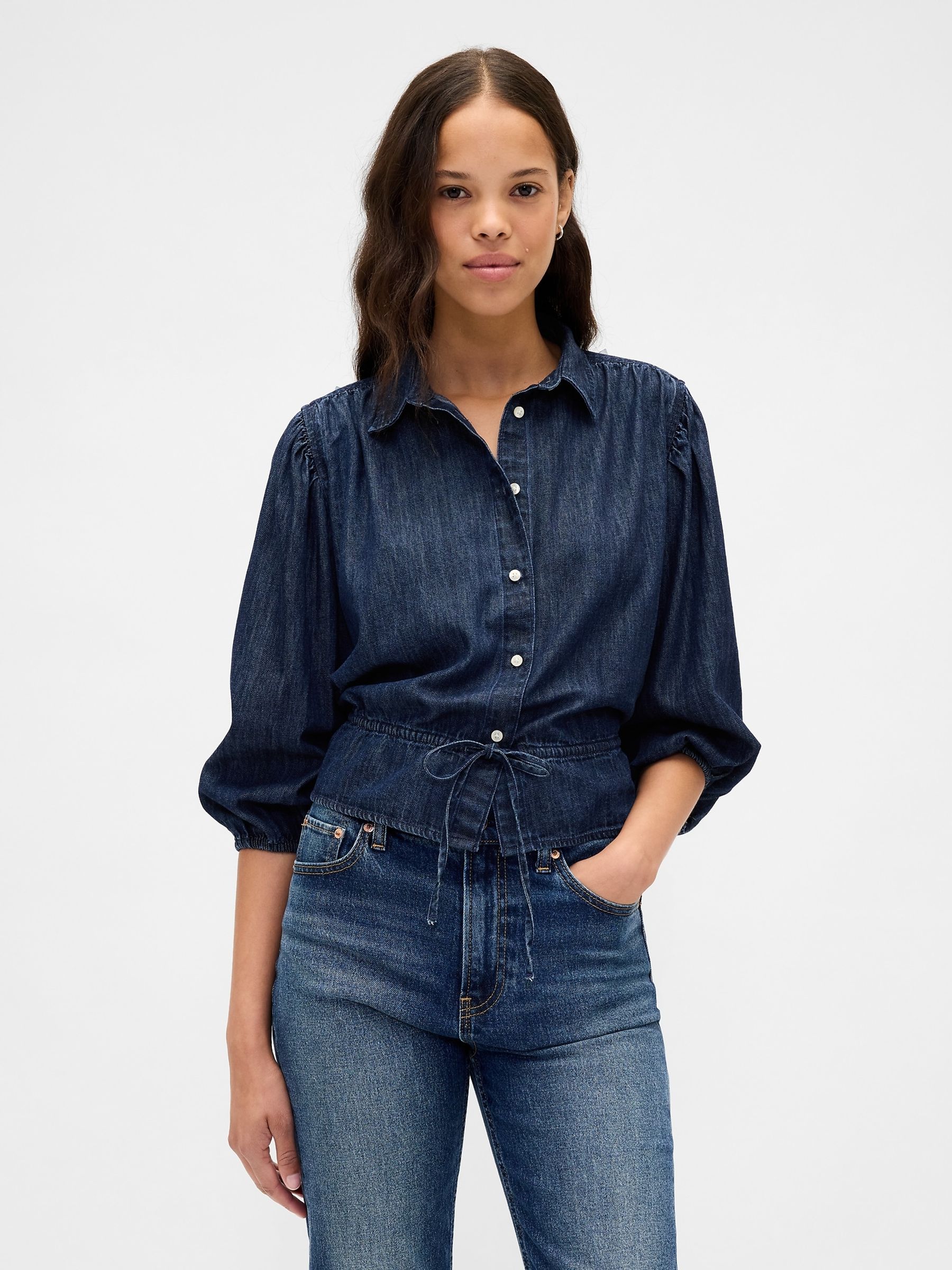 Blue Denim Elasticated Waist Top - Image 1 of 4
