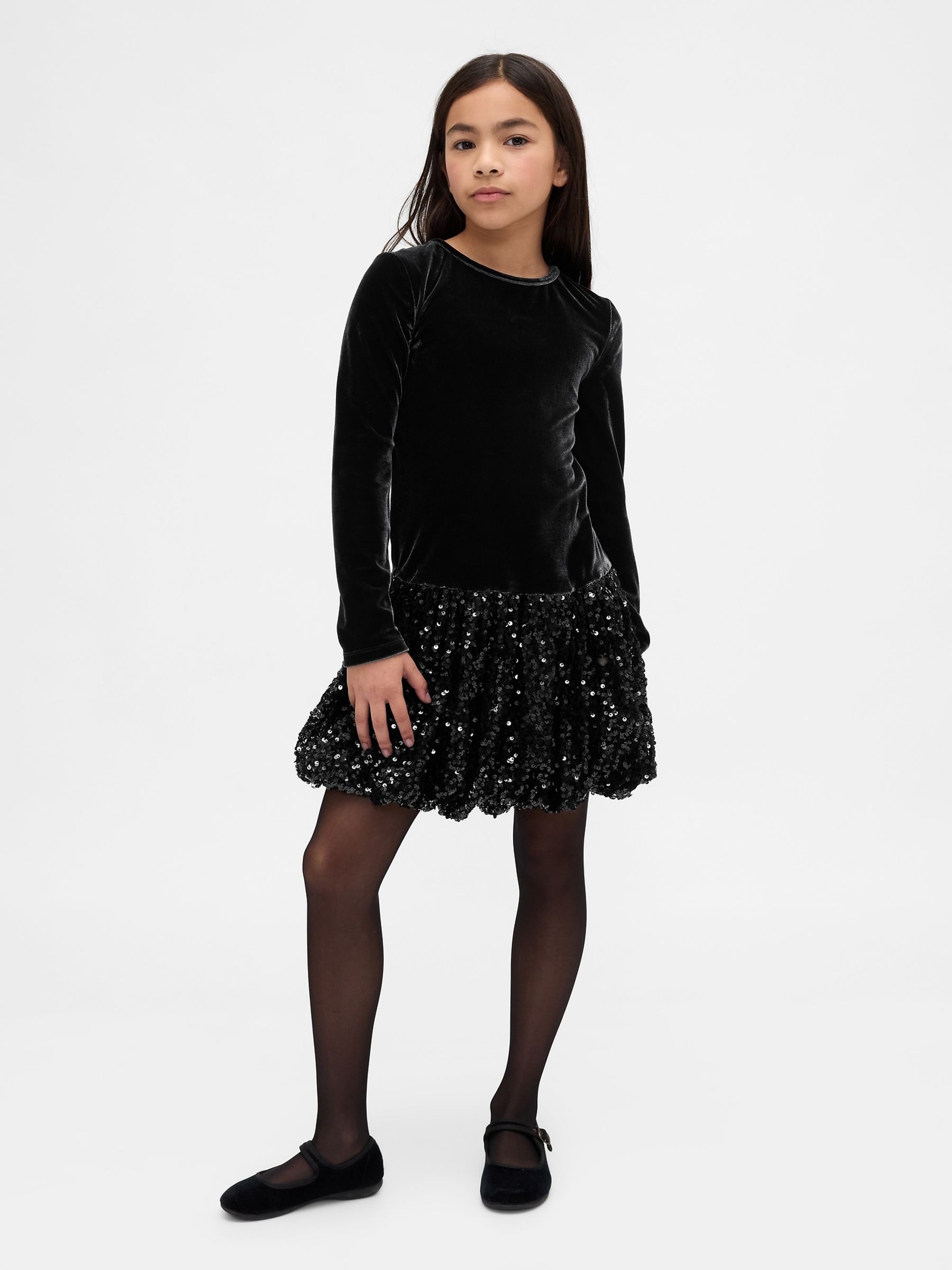 Black Sequin Bubble Dress (4-13yrs) - Image 1 of 4