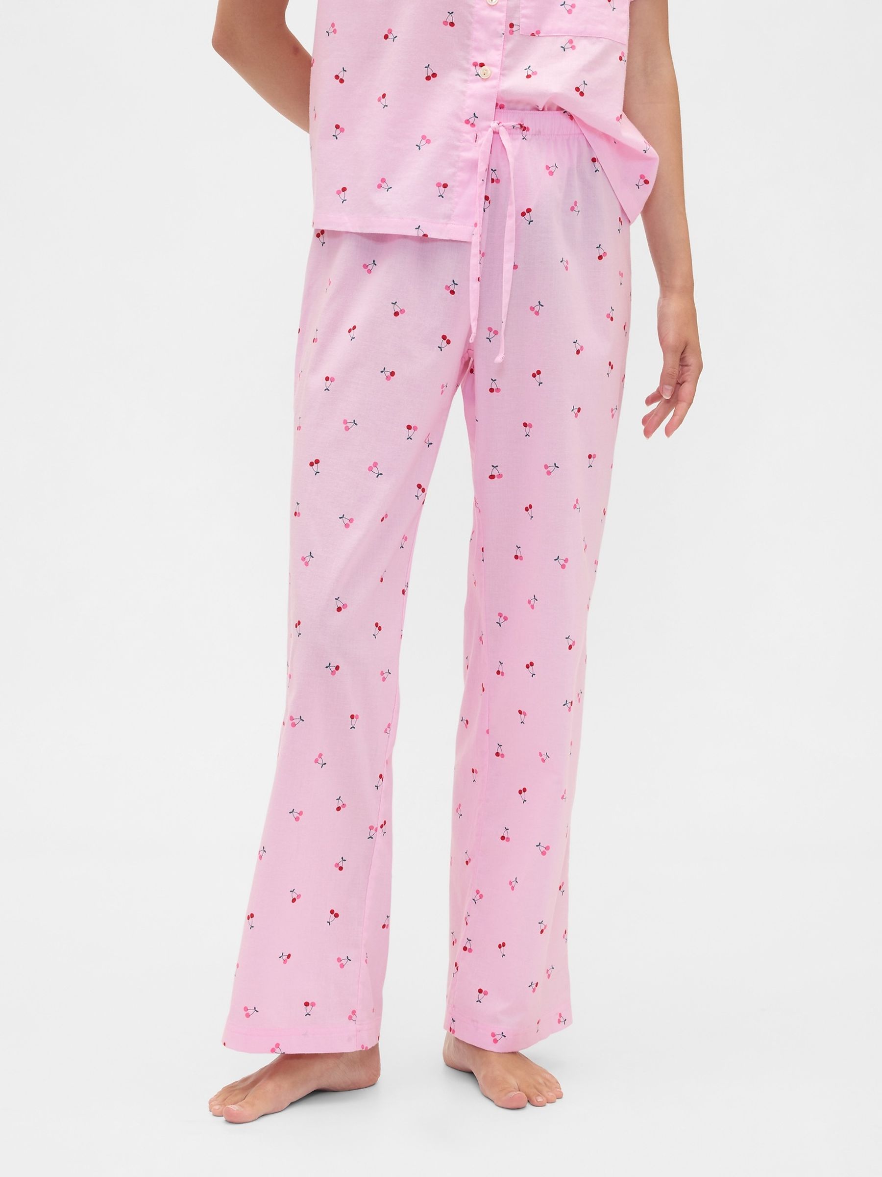 Pink Cherry Print Poplin Pyjama Bottoms - Image 1 of 4