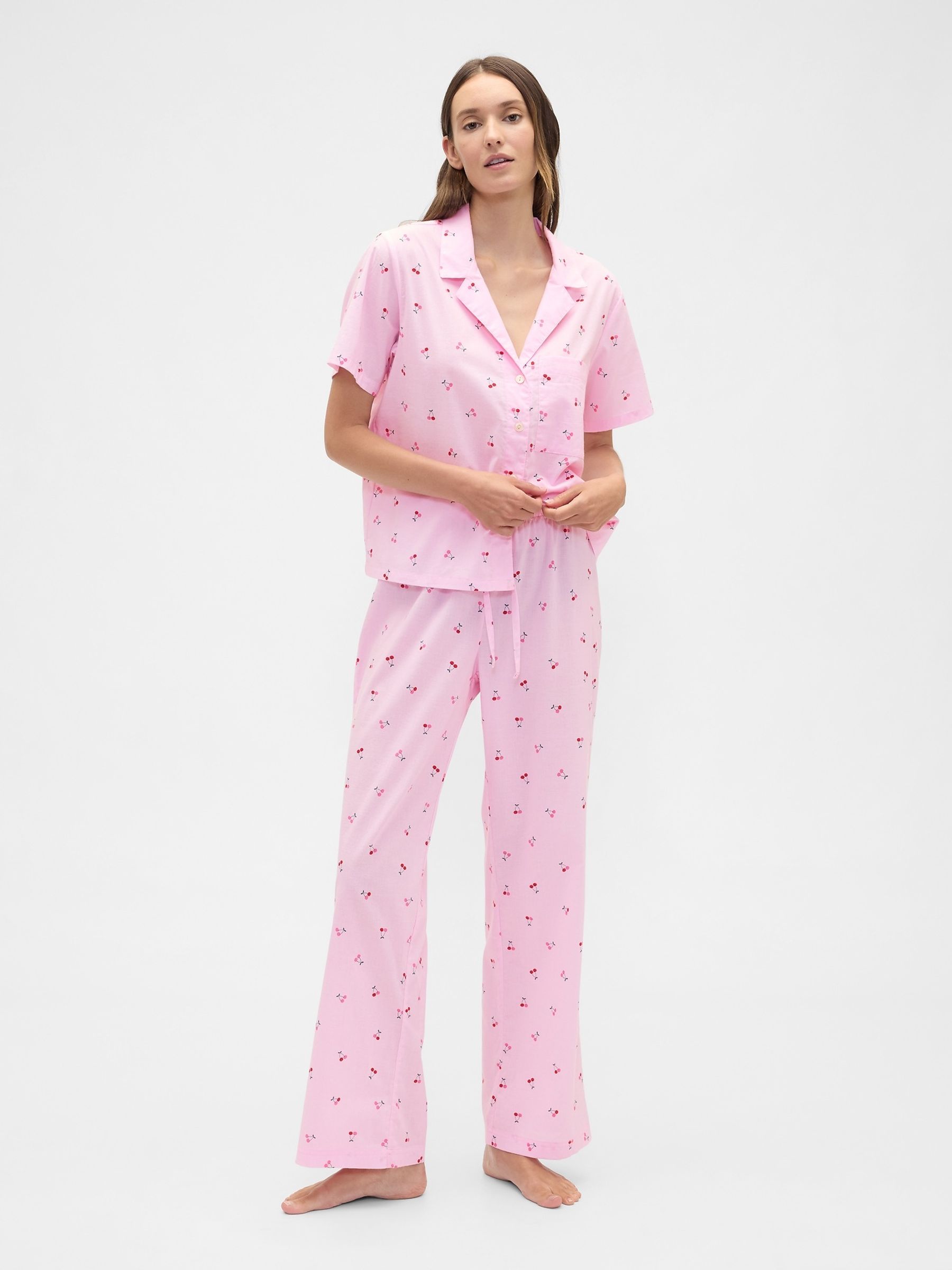Pink Cherry Print Poplin Pyjama Bottoms - Image 3 of 4