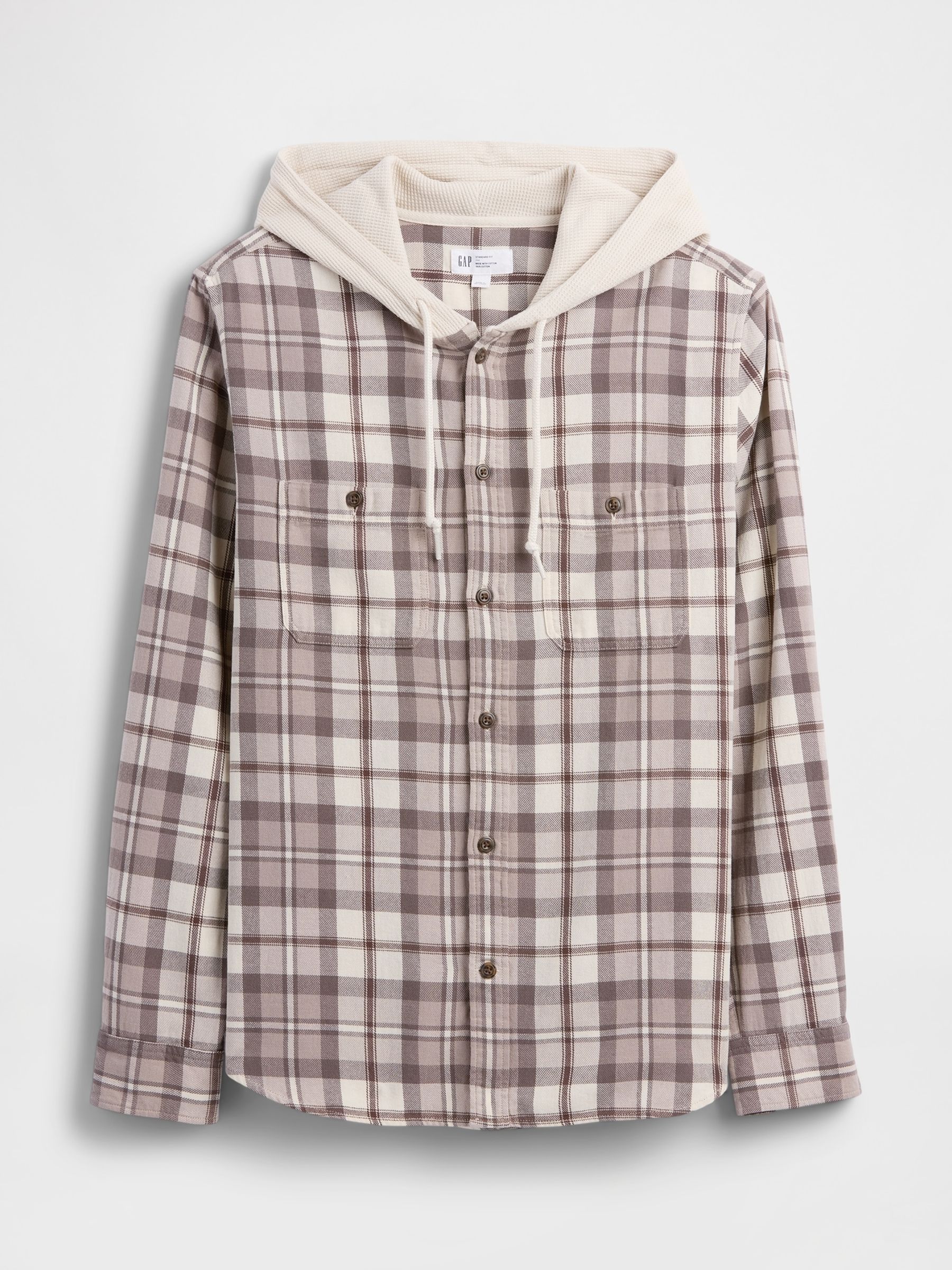 Grey Check Hooded Flannel Shirt in Standard Fit - Image 2 of 3