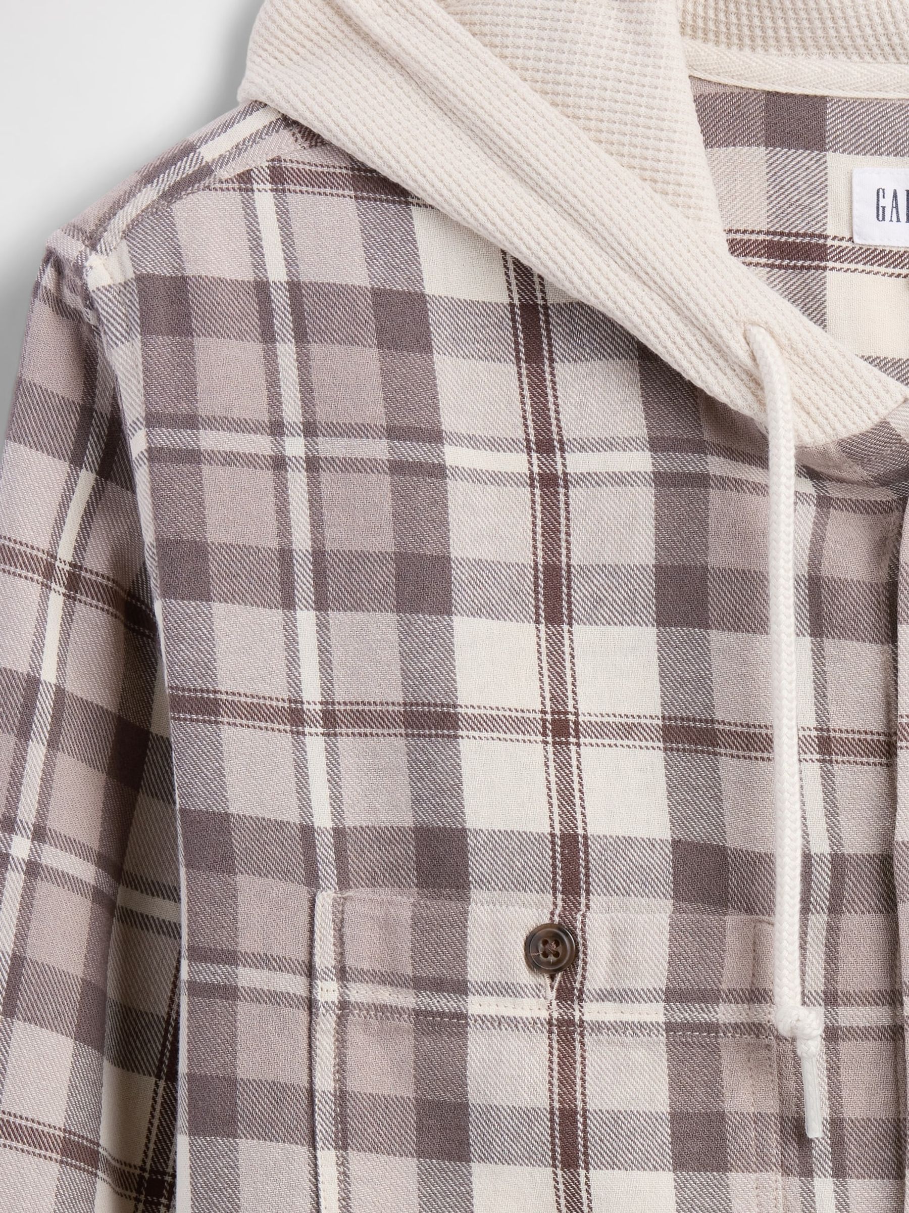 Grey Check Hooded Flannel Shirt in Standard Fit - Image 3 of 3