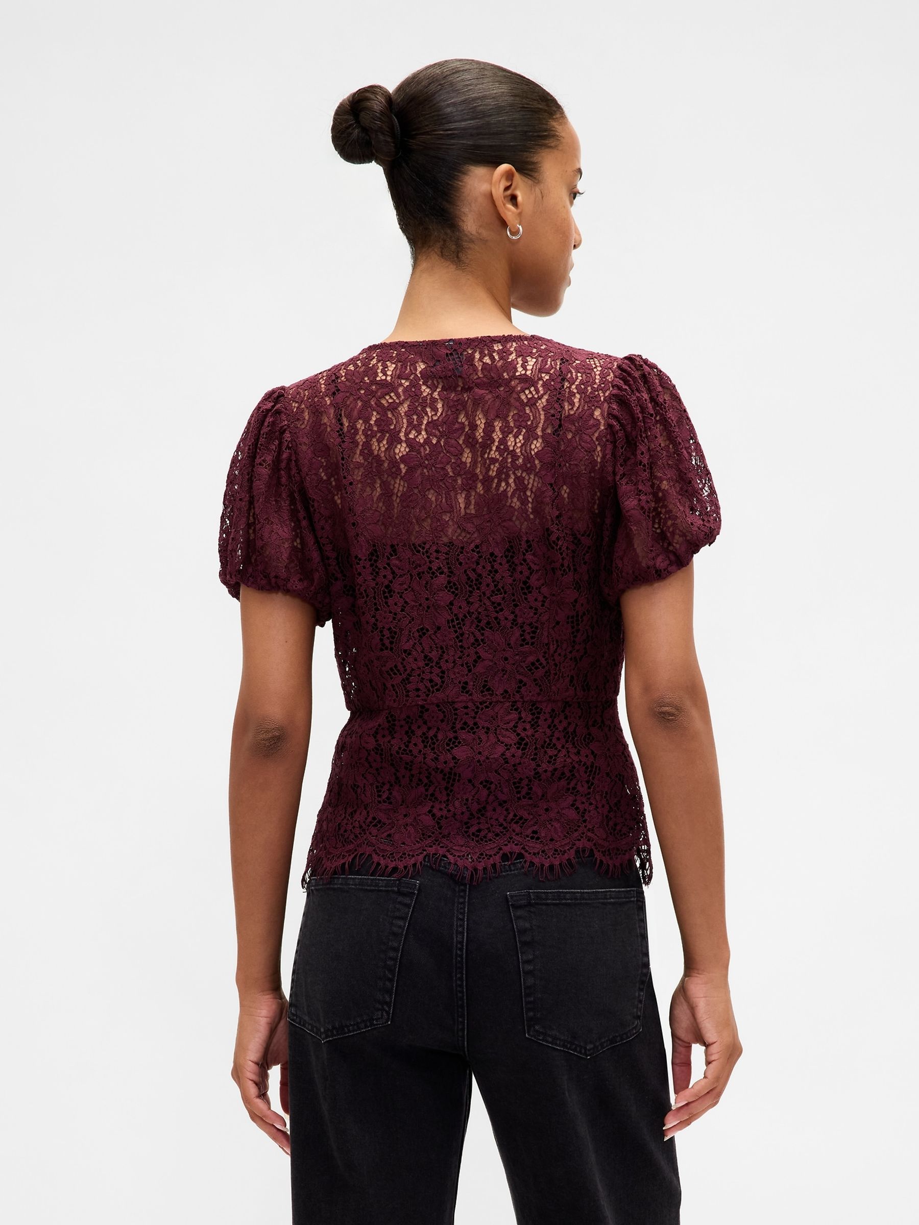 Red Lace V-Neck Top - Image 2 of 4 Red Lace V-Neck Top - Image 2 of 4