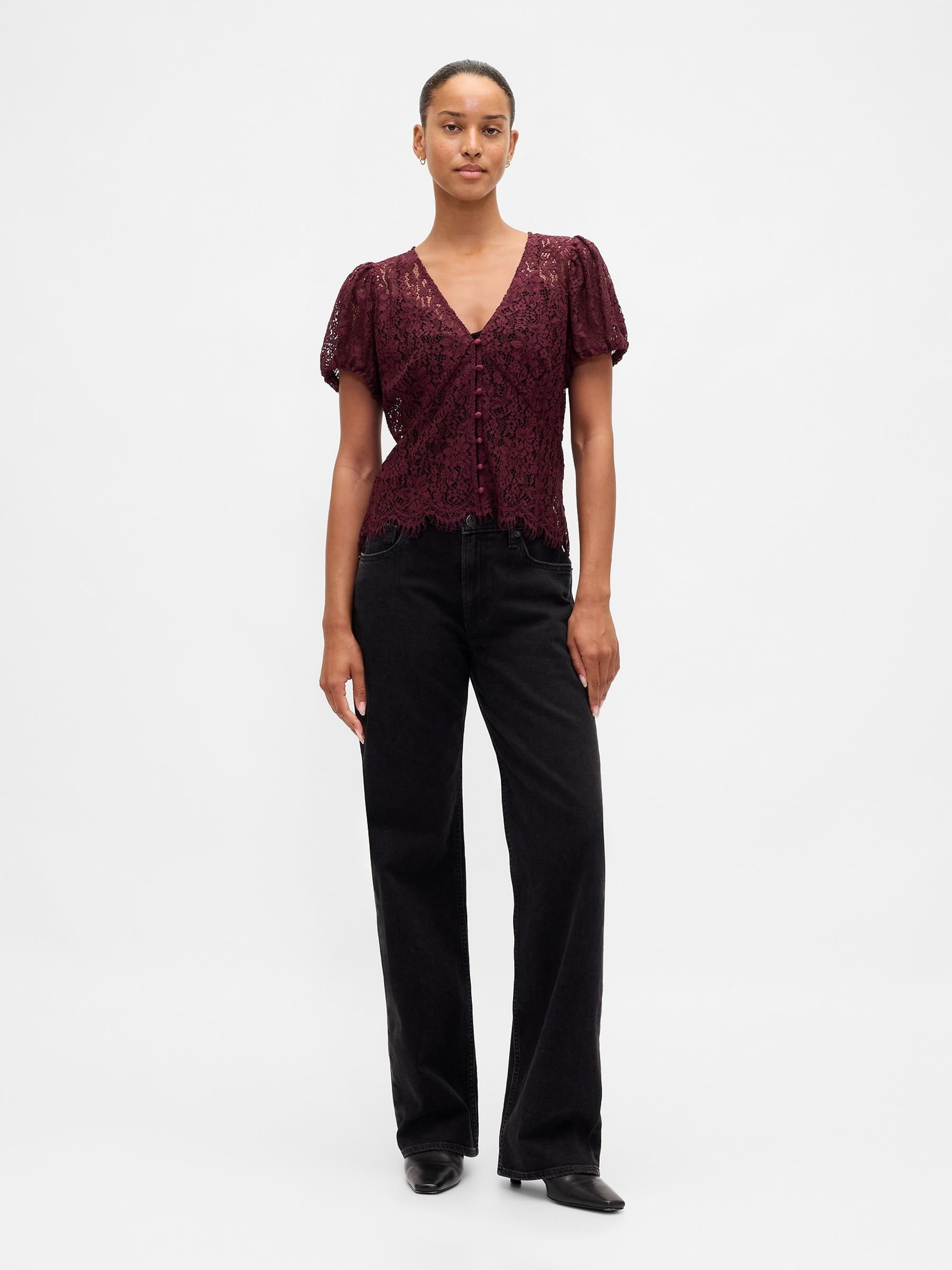 Red Lace V-Neck Top - Image 3 of 4