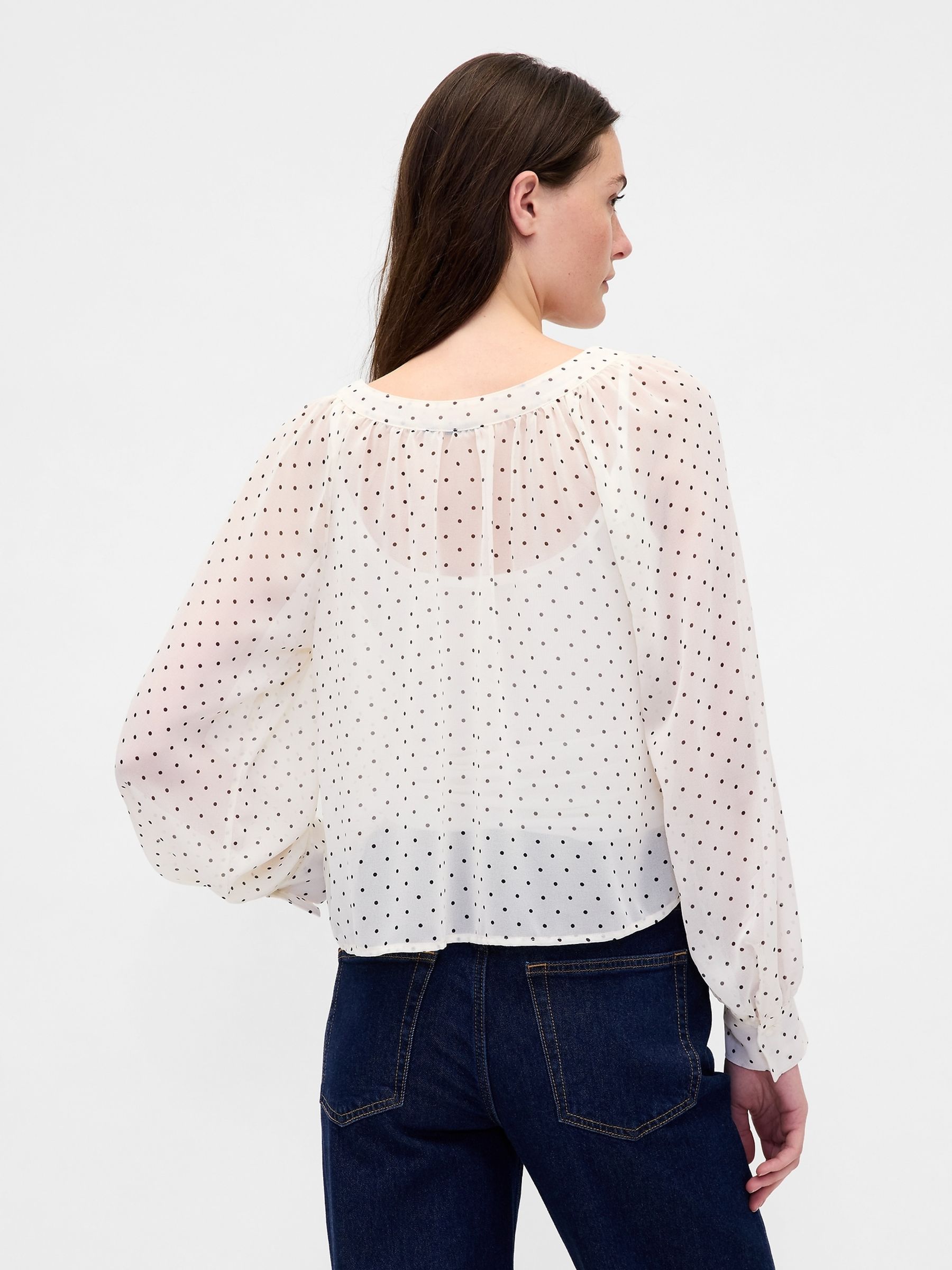 White Sheer Button Front Top - Image 2 of 4 White Sheer Button Front Top - Image 2 of 4