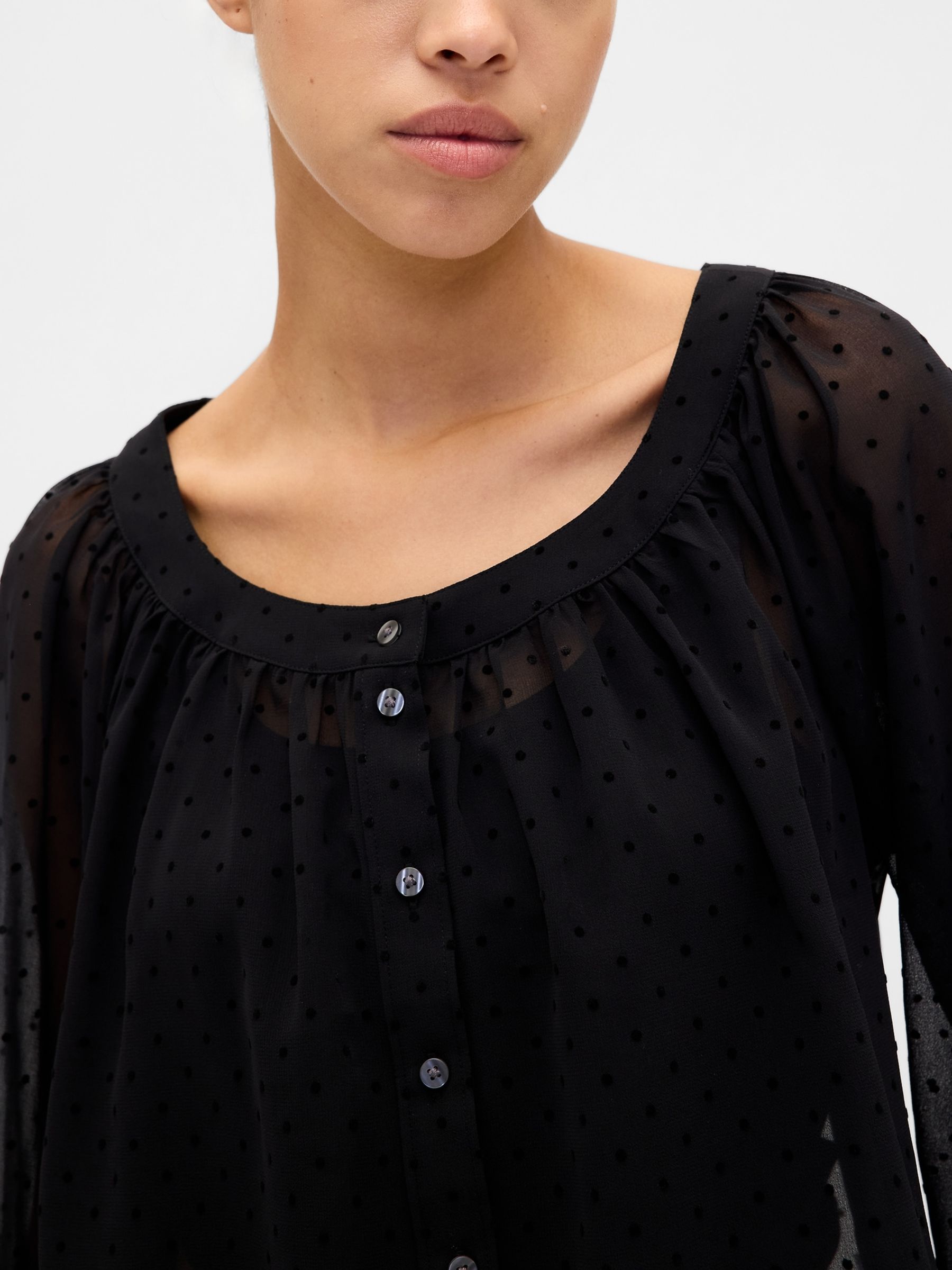 Black Sheer Button Front Top - Image 4 of 4 Black Sheer Button Front Top - Image 4 of 4