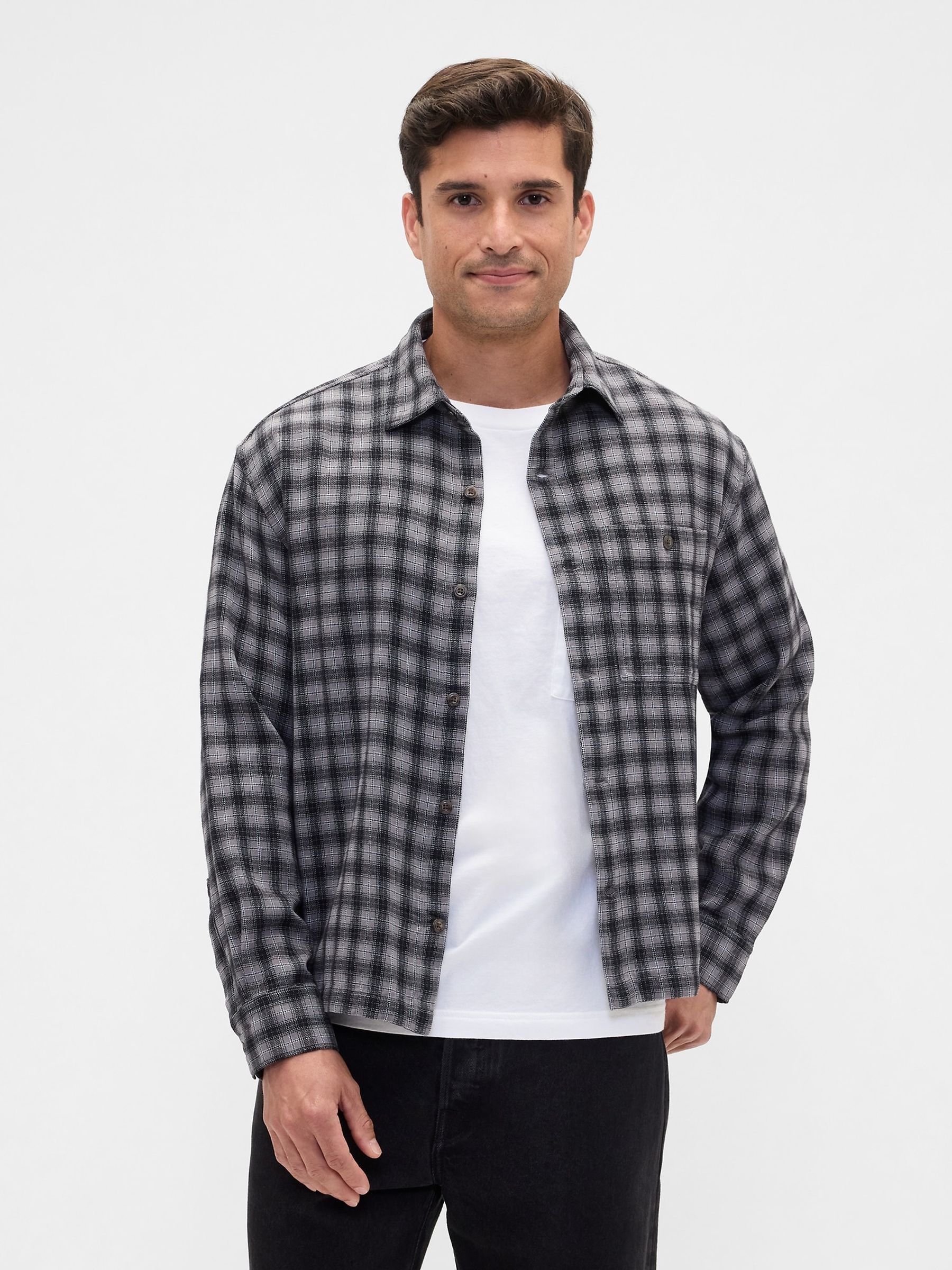Grey Flannel Shirt in Boxy Fit - Image 1 of 5 Grey Flannel Shirt in Boxy Fit - Image 1 of 5