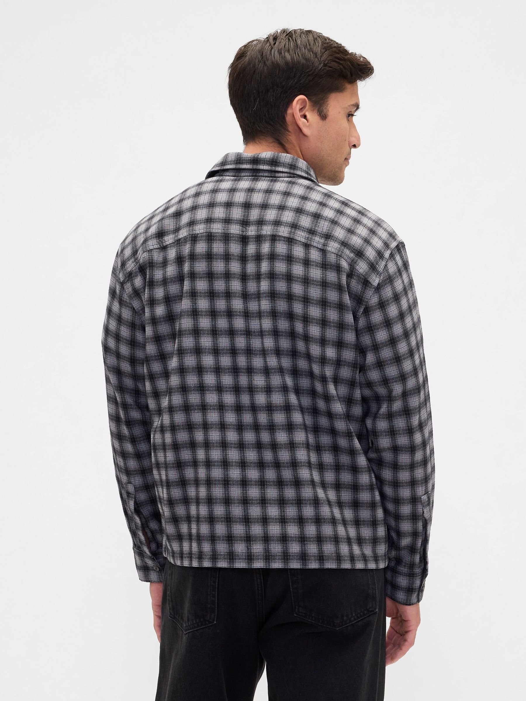 Grey Flannel Shirt in Boxy Fit - Image 2 of 5 Grey Flannel Shirt in Boxy Fit - Image 2 of 5