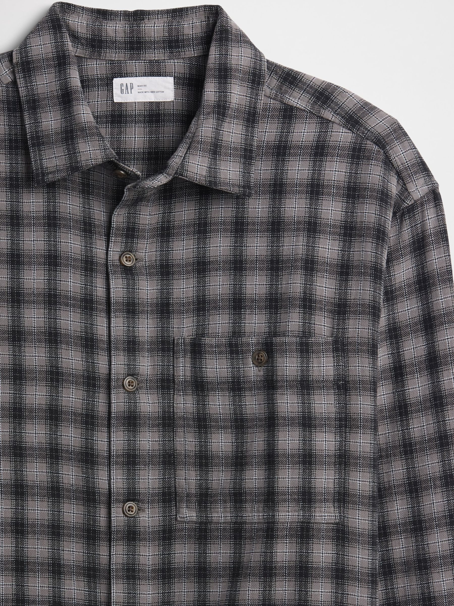 Grey Flannel Shirt in Boxy Fit - Image 5 of 5 Grey Flannel Shirt in Boxy Fit - Image 5 of 5