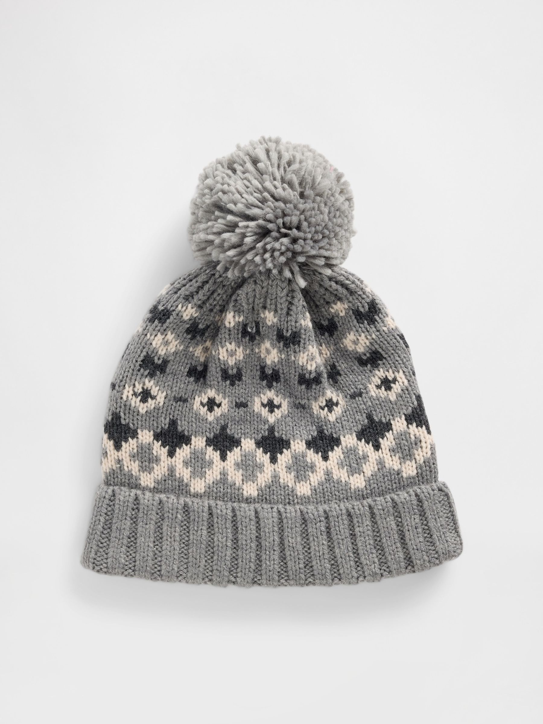 Grey Fairisle Pom Beanie - Image 1 of 1