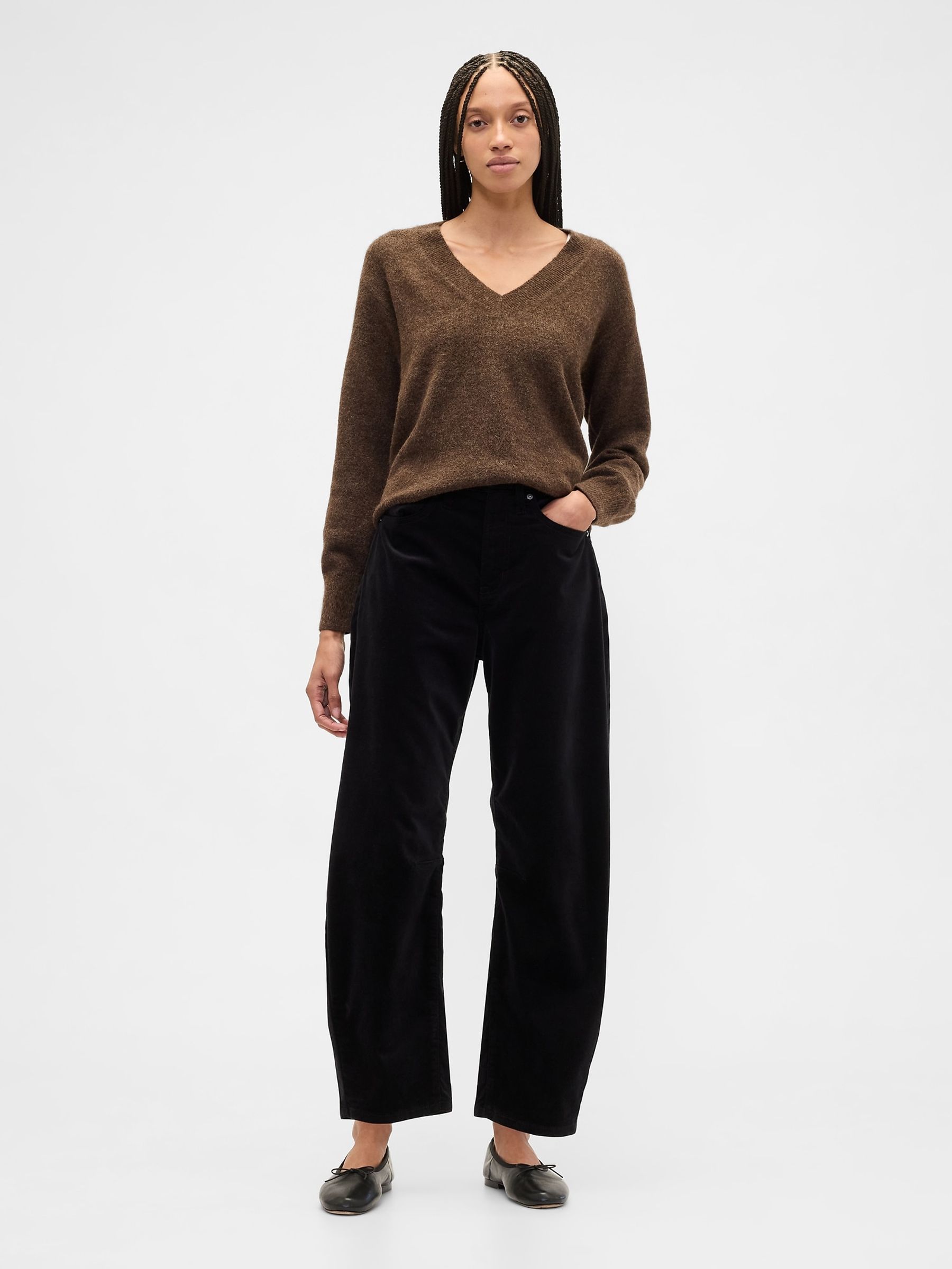 Black High Waisted Barrel Velvet Trousers - Image 2 of 4
