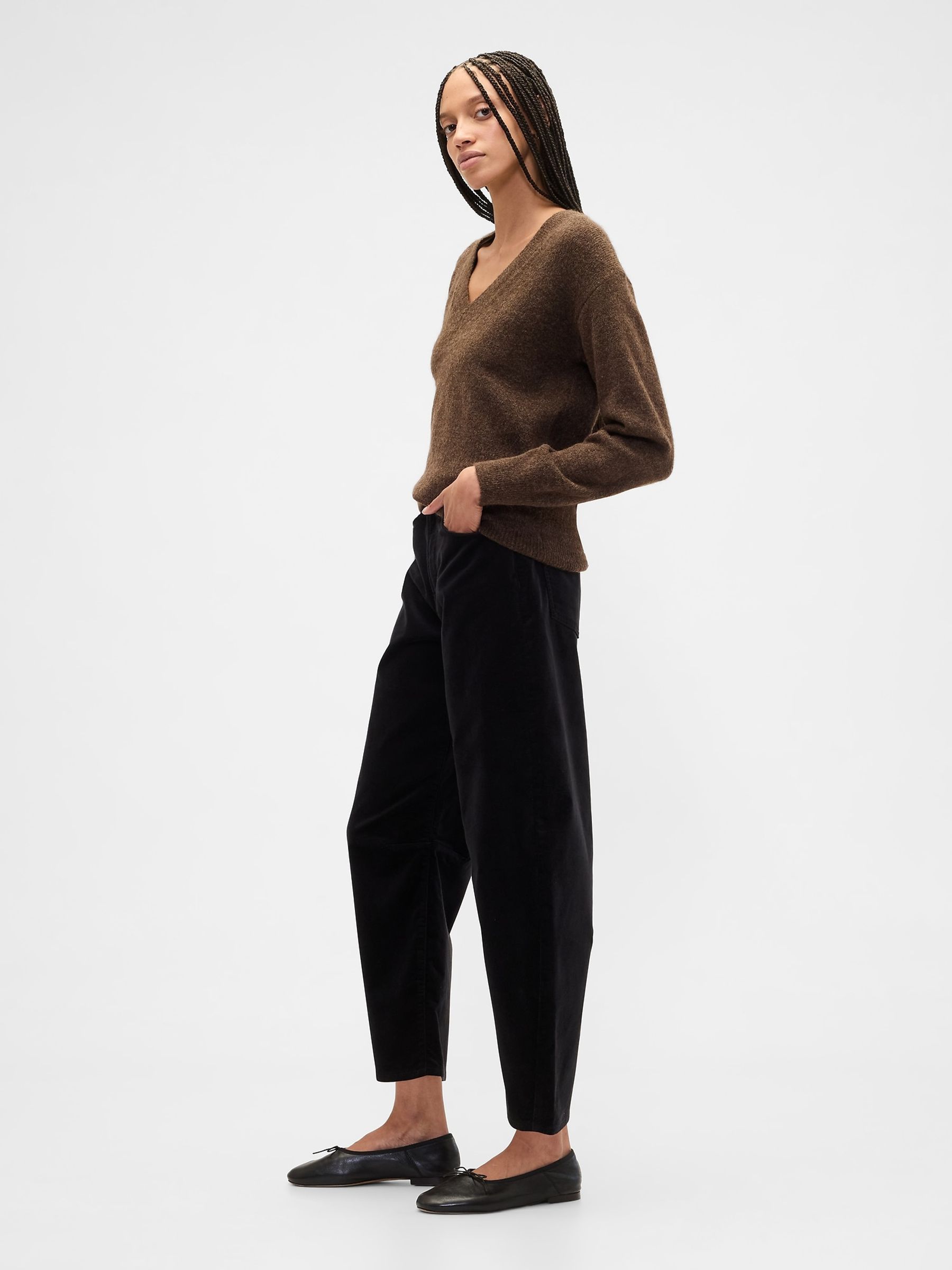 Black High Waisted Barrel Velvet Trousers - Image 4 of 4 Black High Waisted Barrel Velvet Trousers - Image 4 of 4