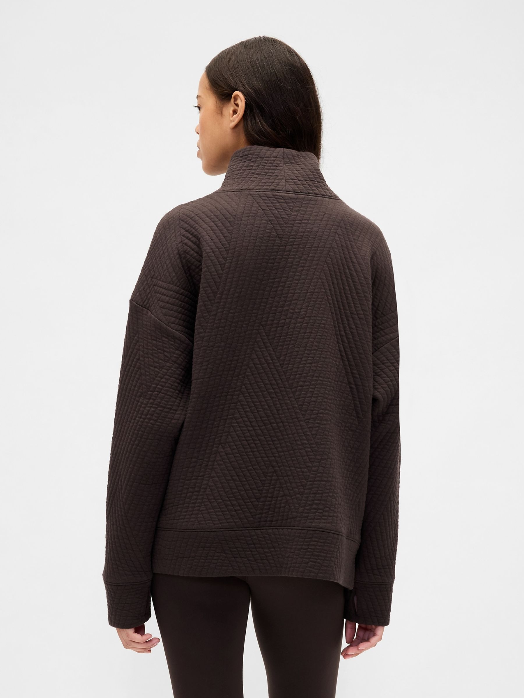 Brown Quilted Jacquard Knit Funnel-Neck Pullover Jumper - Image 2 of 3 Brown Quilted Jacquard Knit Funnel-Neck Pullover Jumper - Image 2 of 3
