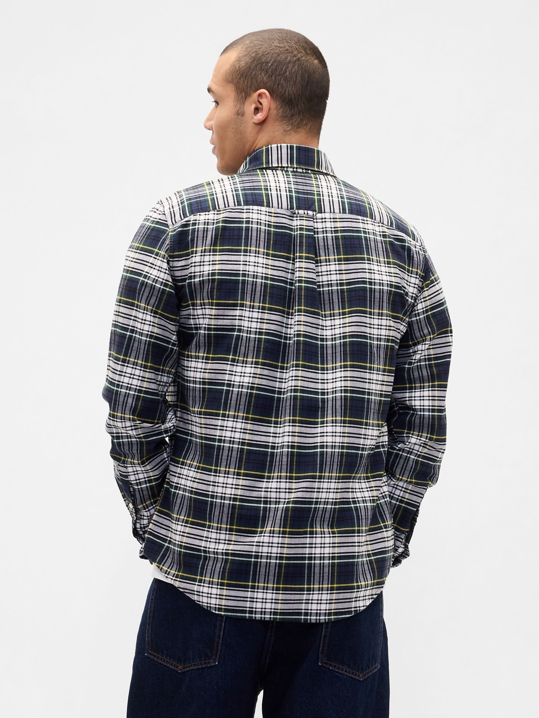 Navy Blue Check Oxford Shirt - Image 2 of 4 Navy Blue Check Oxford Shirt - Image 2 of 4