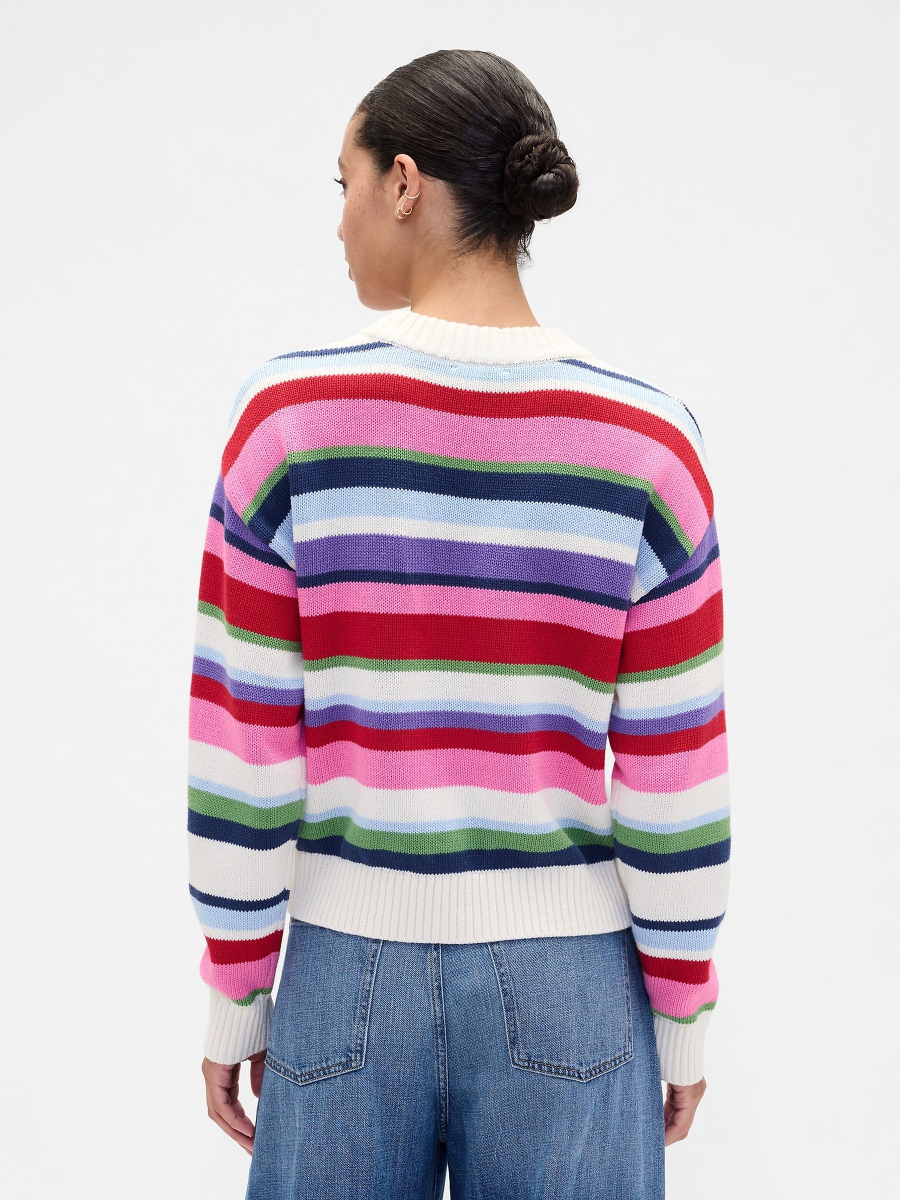 Multi Relaxed Stripe Cropped Jumper - Image 2 of 5 Multi Relaxed Stripe Cropped Jumper - Image 2 of 5