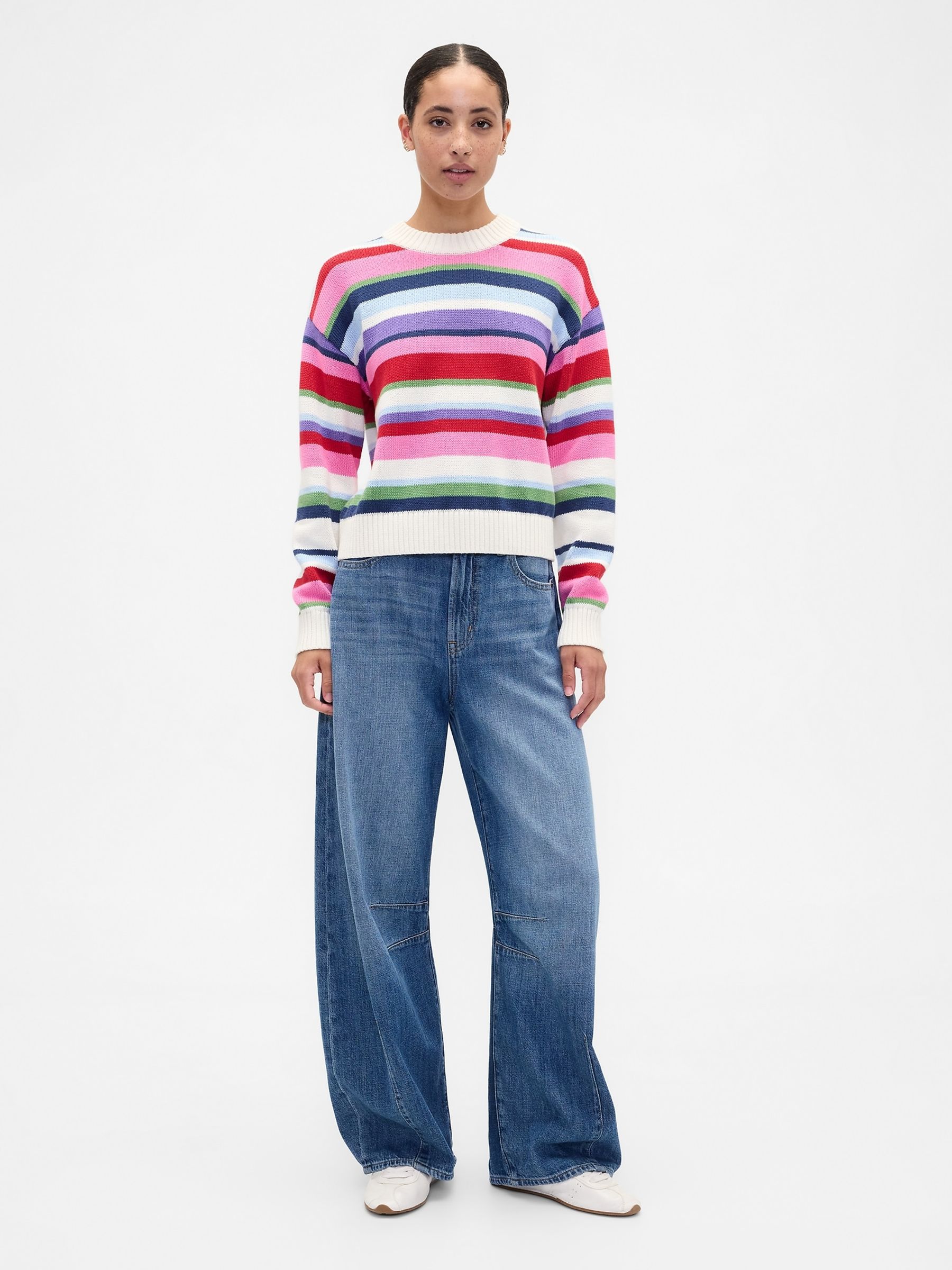 Multi Relaxed Stripe Cropped Jumper - Image 3 of 5