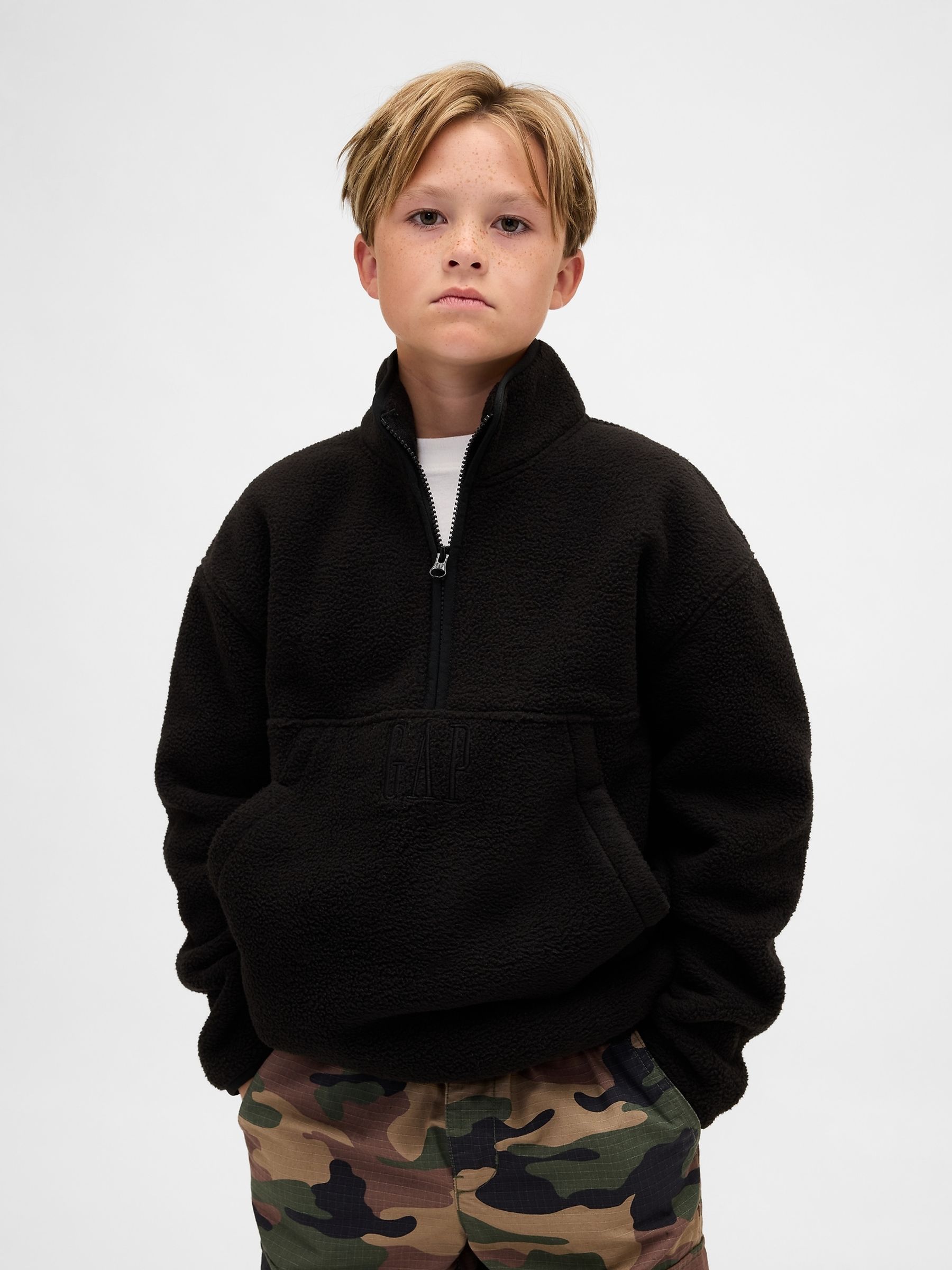 Black Sherpa Logo Half-Zip Pullover Sweatshirt (4-13yrs) - Image 1 of 5
