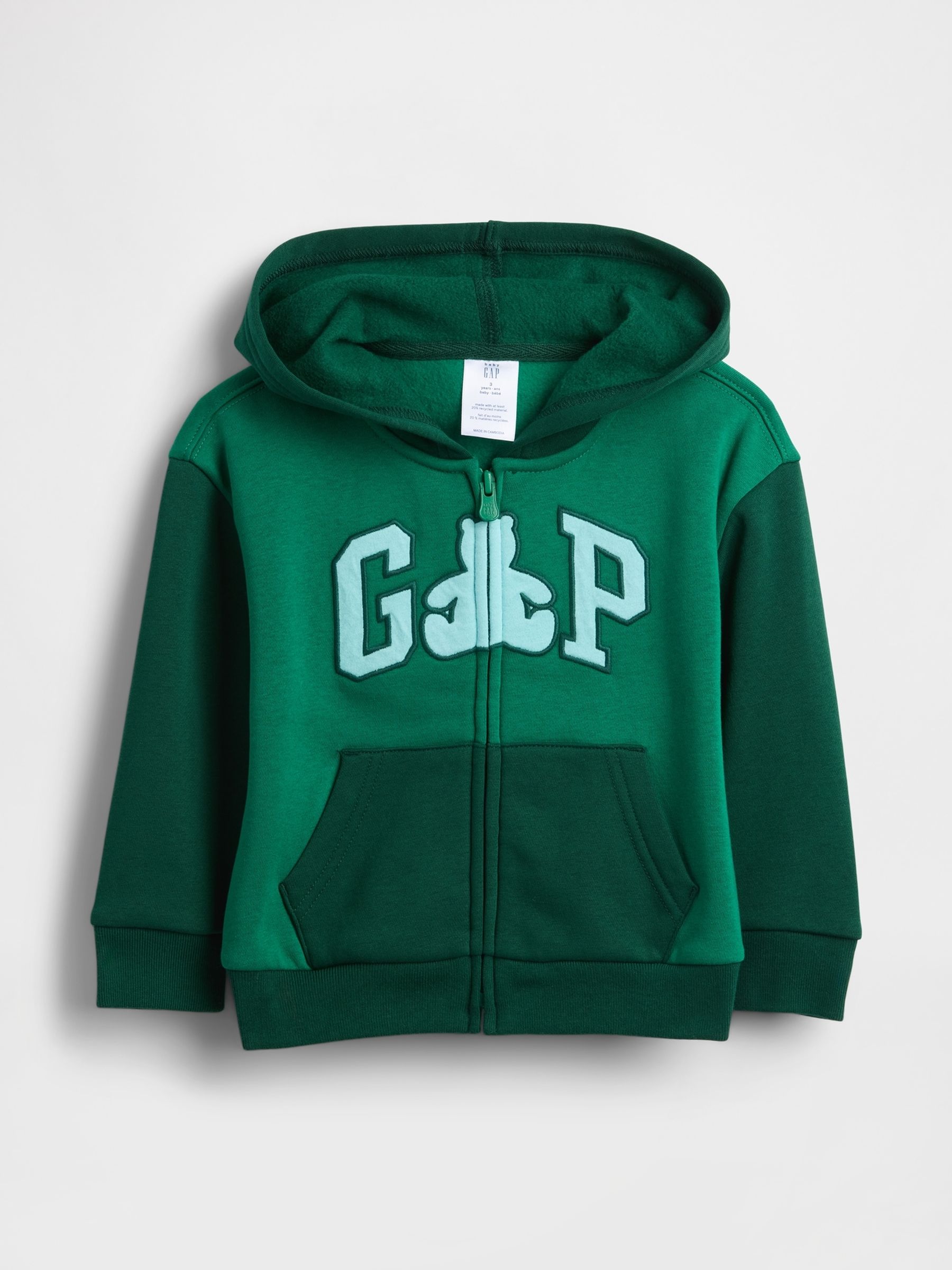 Green Relaxed Logo Colour Block Zip Hoodie - Image 1 of 3 Green Relaxed Logo Colour Block Zip Hoodie - Image 1 of 3