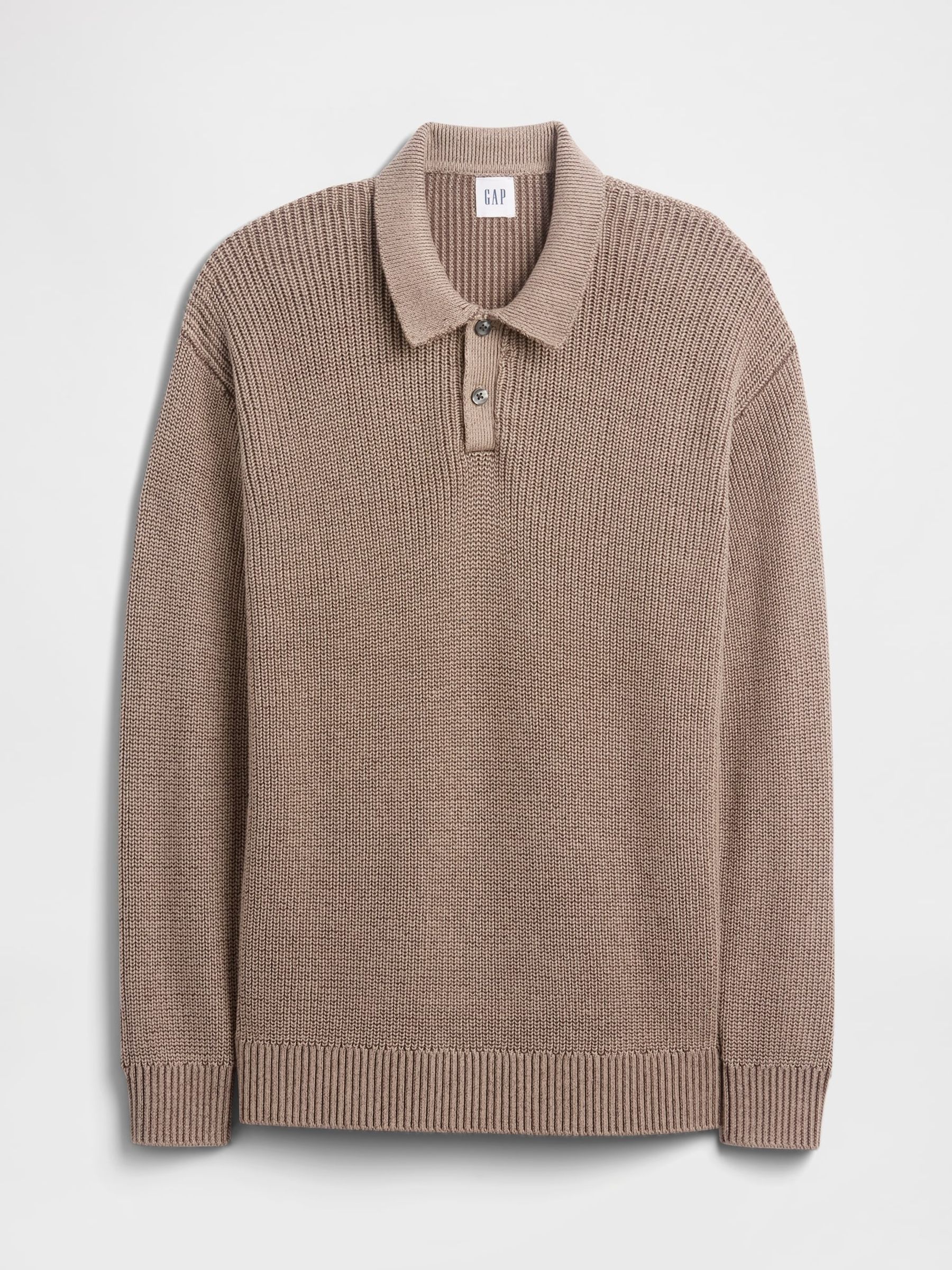 Brown Relaxed Ribbed Jumper Polo Shirt - Image 4 of 5