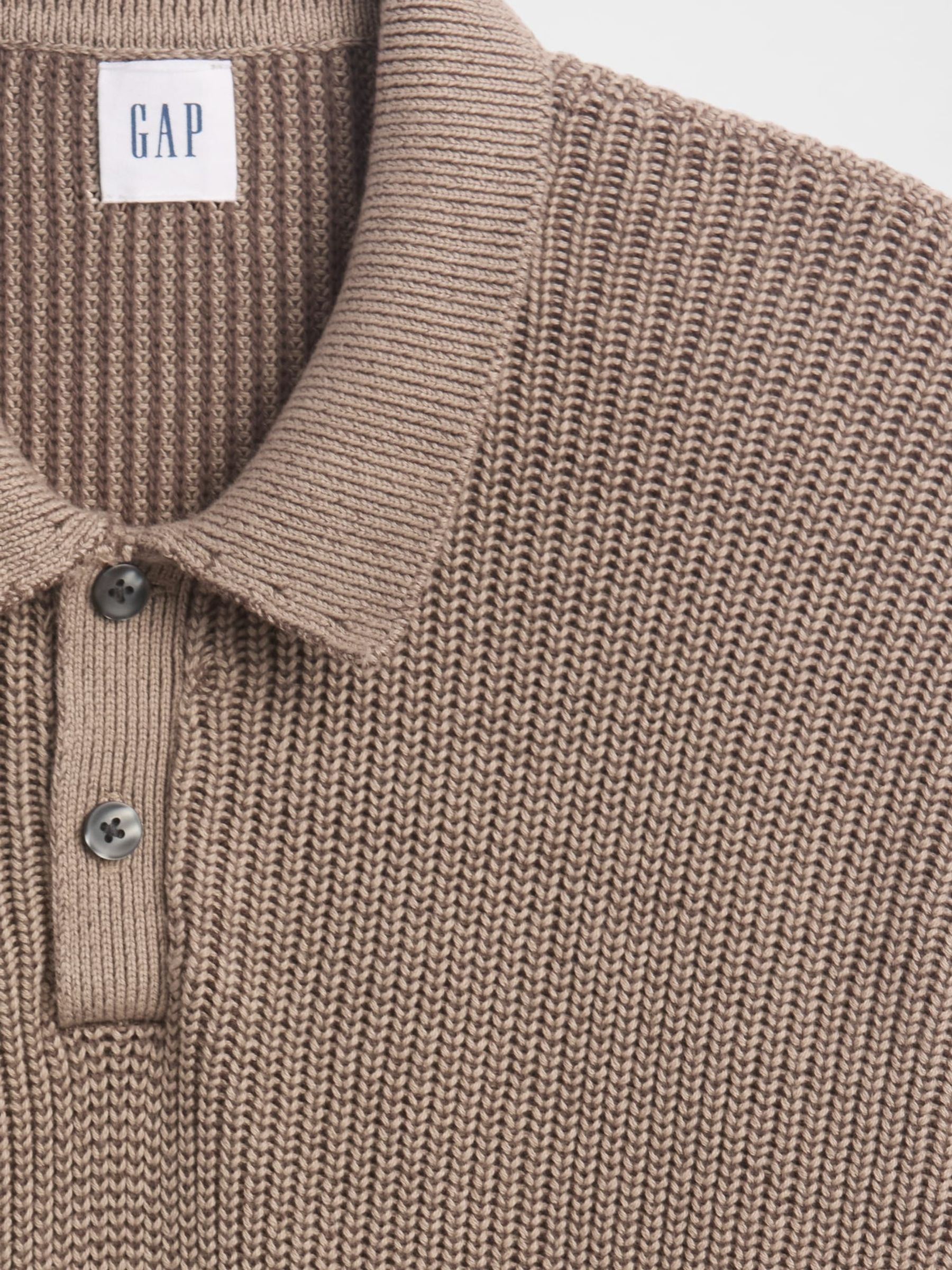 Brown Relaxed Ribbed Jumper Polo Shirt - Image 5 of 5 Brown Relaxed Ribbed Jumper Polo Shirt - Image 5 of 5