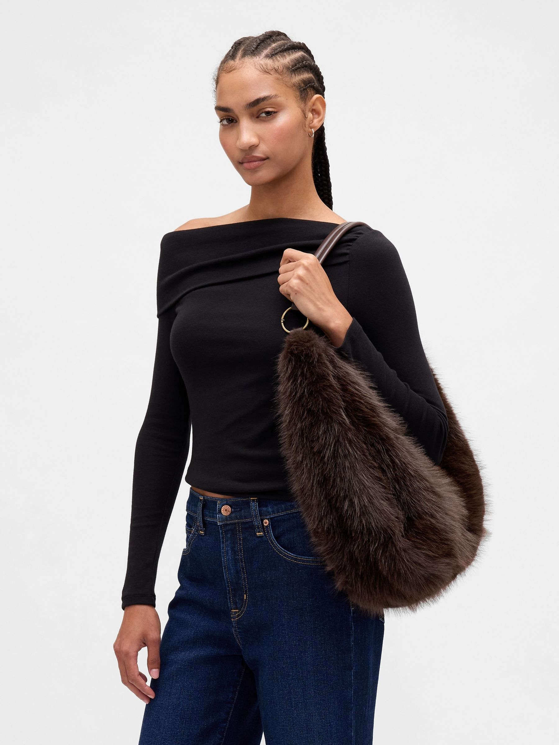 Brown Faux Fur Slouchy Bag - Image 1 of 5